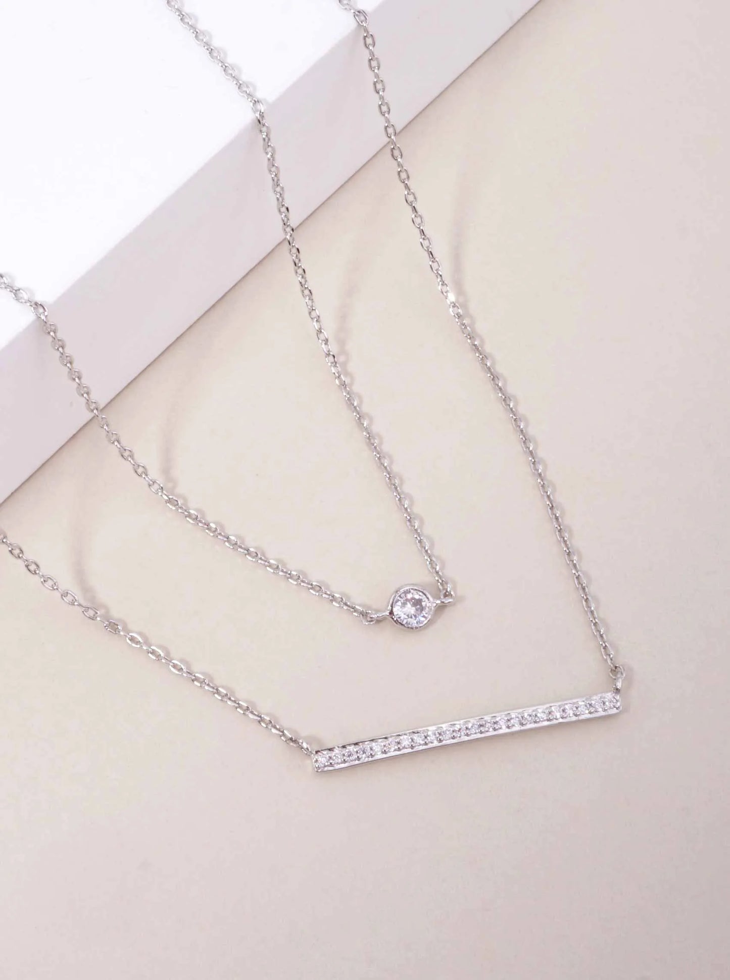 CZ Bar Pendant 18K-Gold-Dipped Layered Necklace