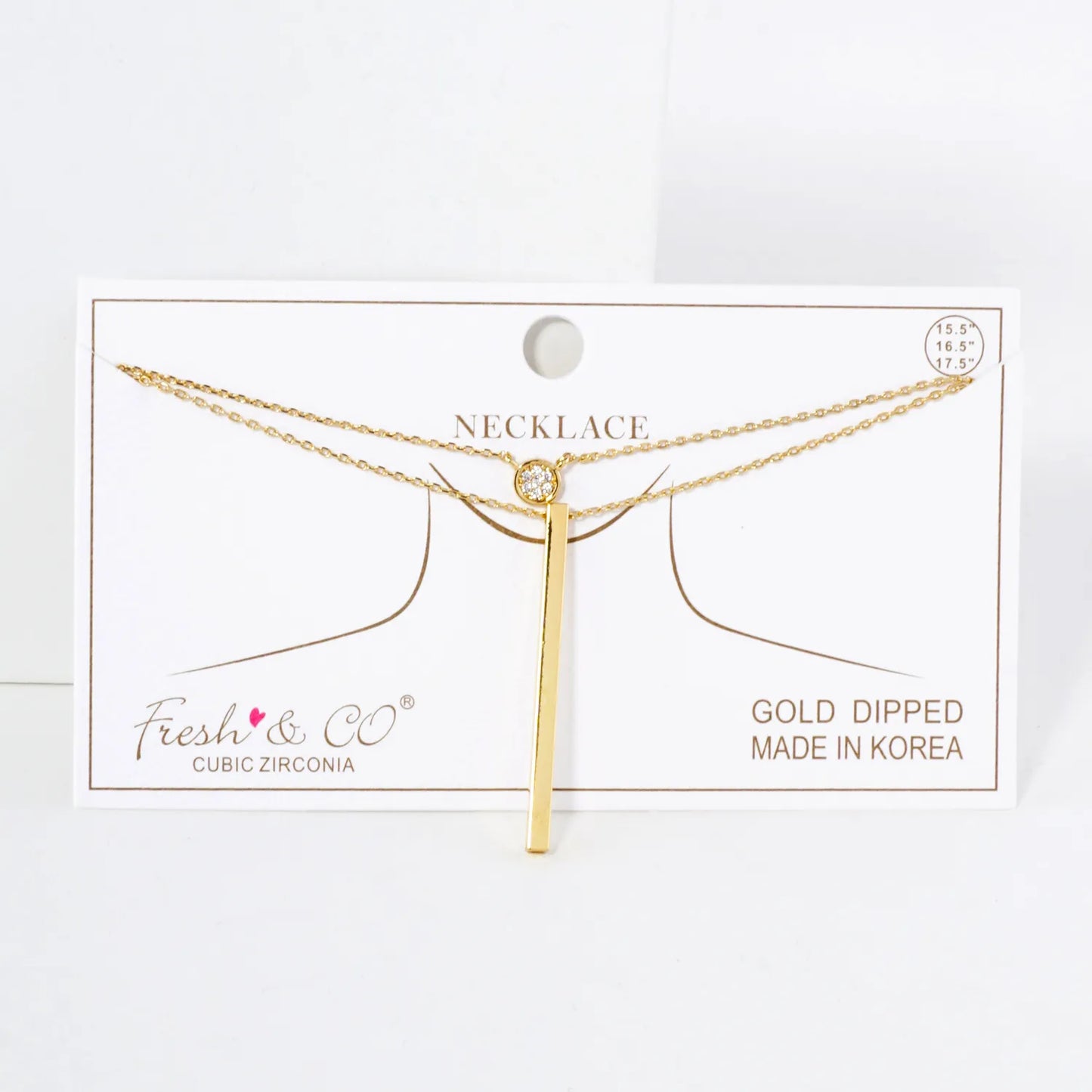 CZ Brass Bar Pendant 18K-Gold-Dipped Layered Necklace