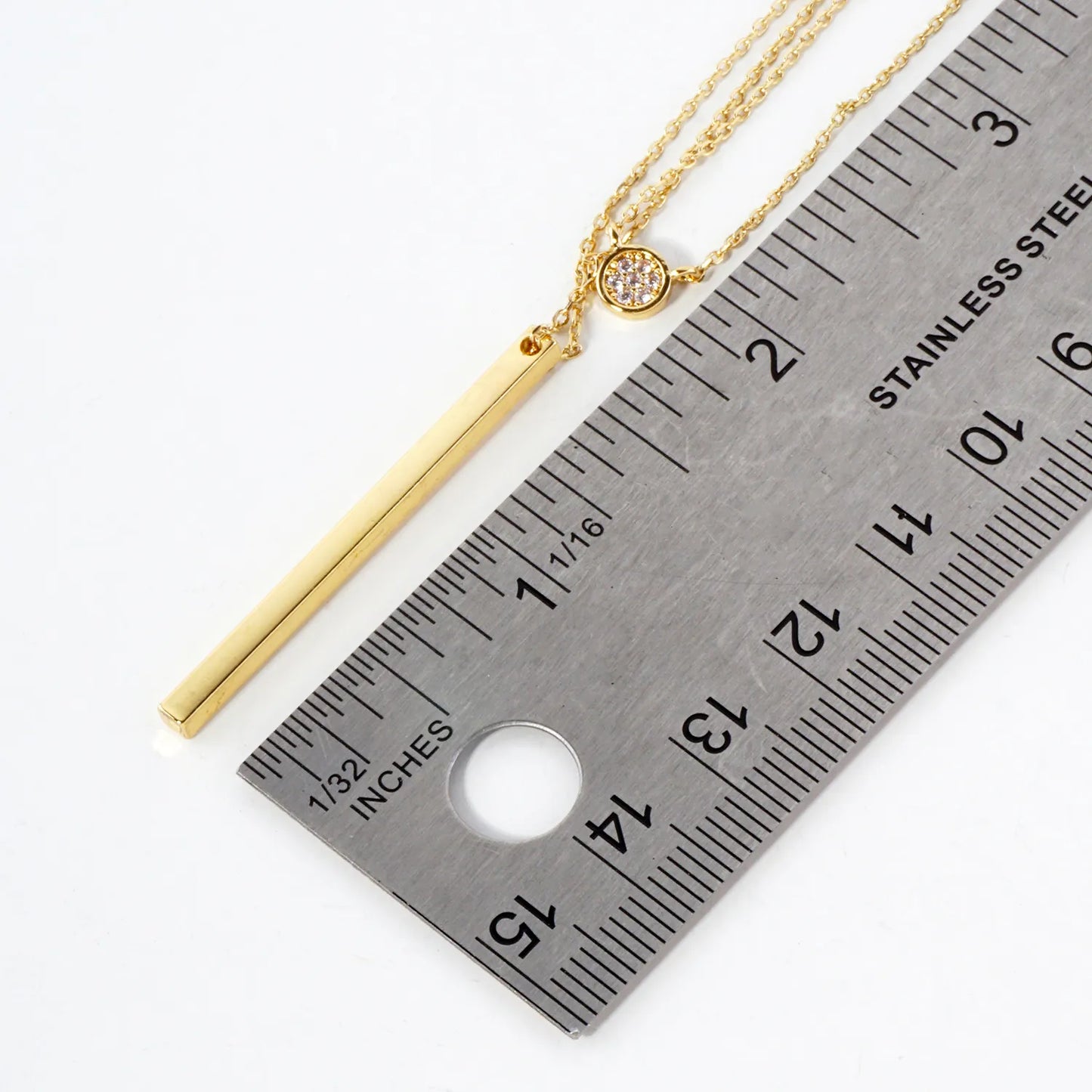 CZ Brass Bar Pendant 18K-Gold-Dipped Layered Necklace