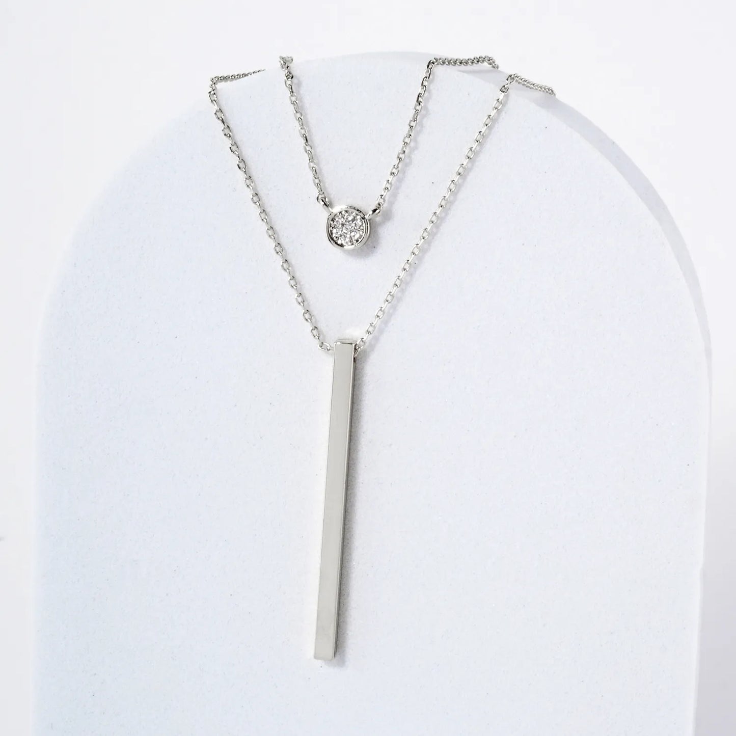 CZ Brass Bar Pendant 18K-Gold-Dipped Layered Necklace