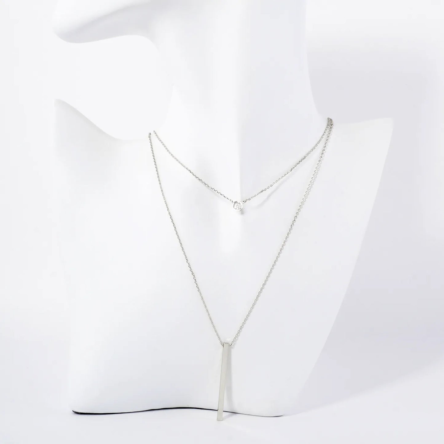 CZ Brass Bar Pendant 18K-Gold-Dipped Layered Necklace