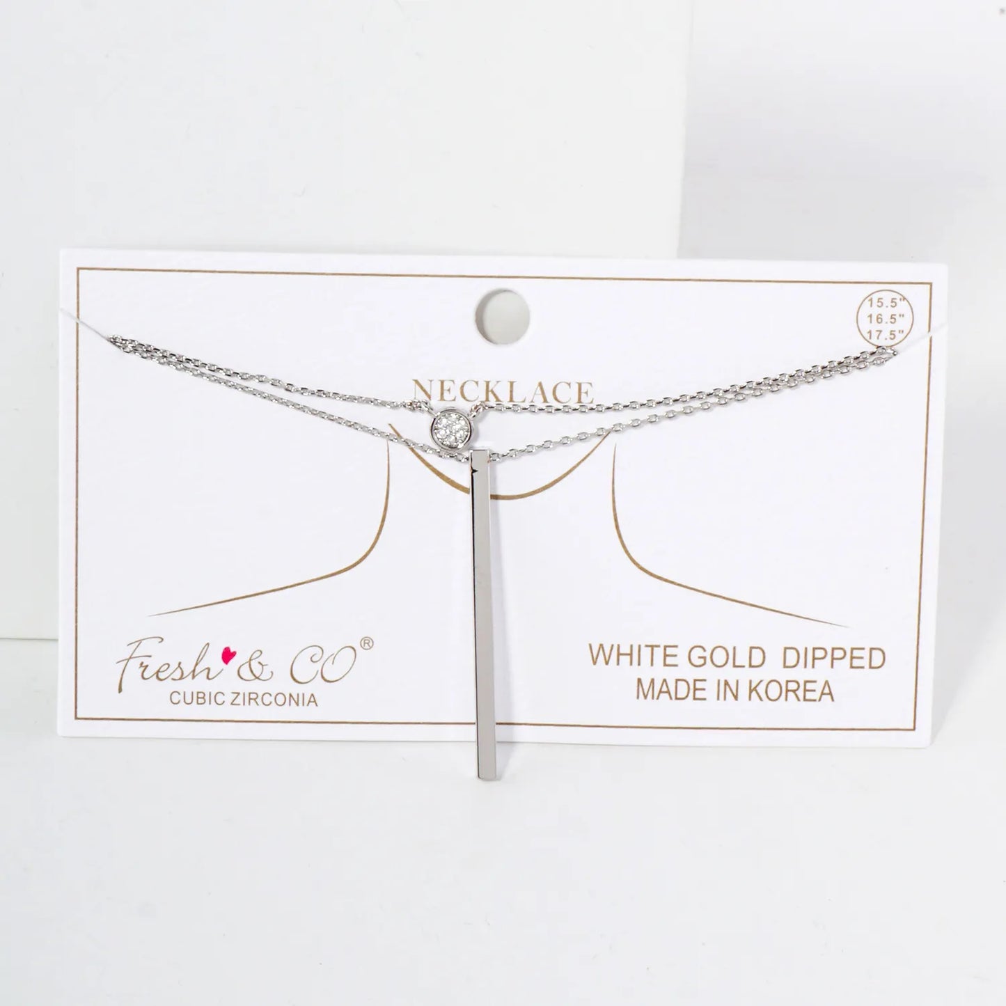 CZ Brass Bar Pendant 18K-Gold-Dipped Layered Necklace
