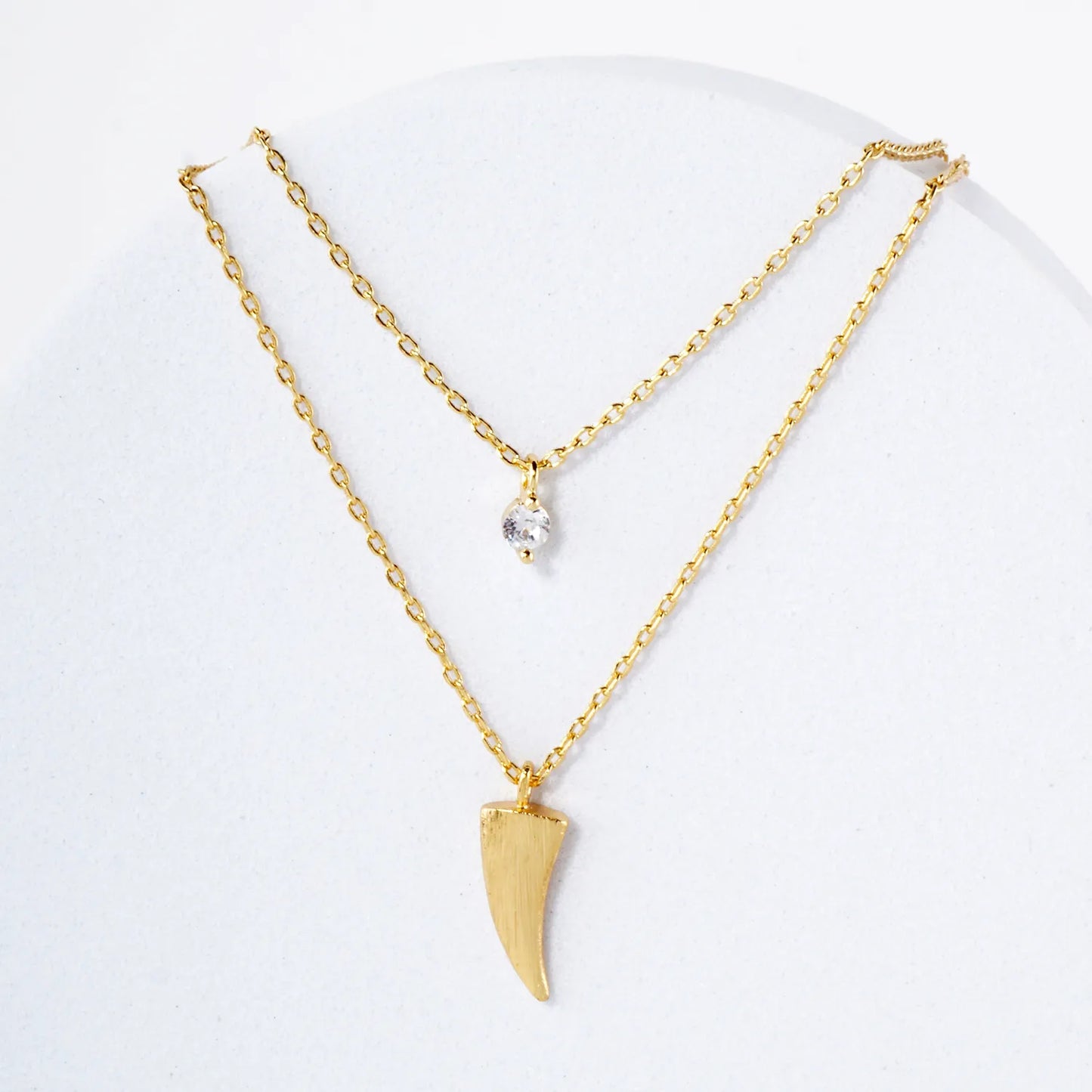 CZ Brass Ivory Pendant 18K-Gold-Dipped Layered Necklace