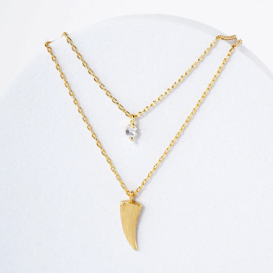 CZ Brass Ivory Pendant 18K-Gold-Dipped Layered Necklace