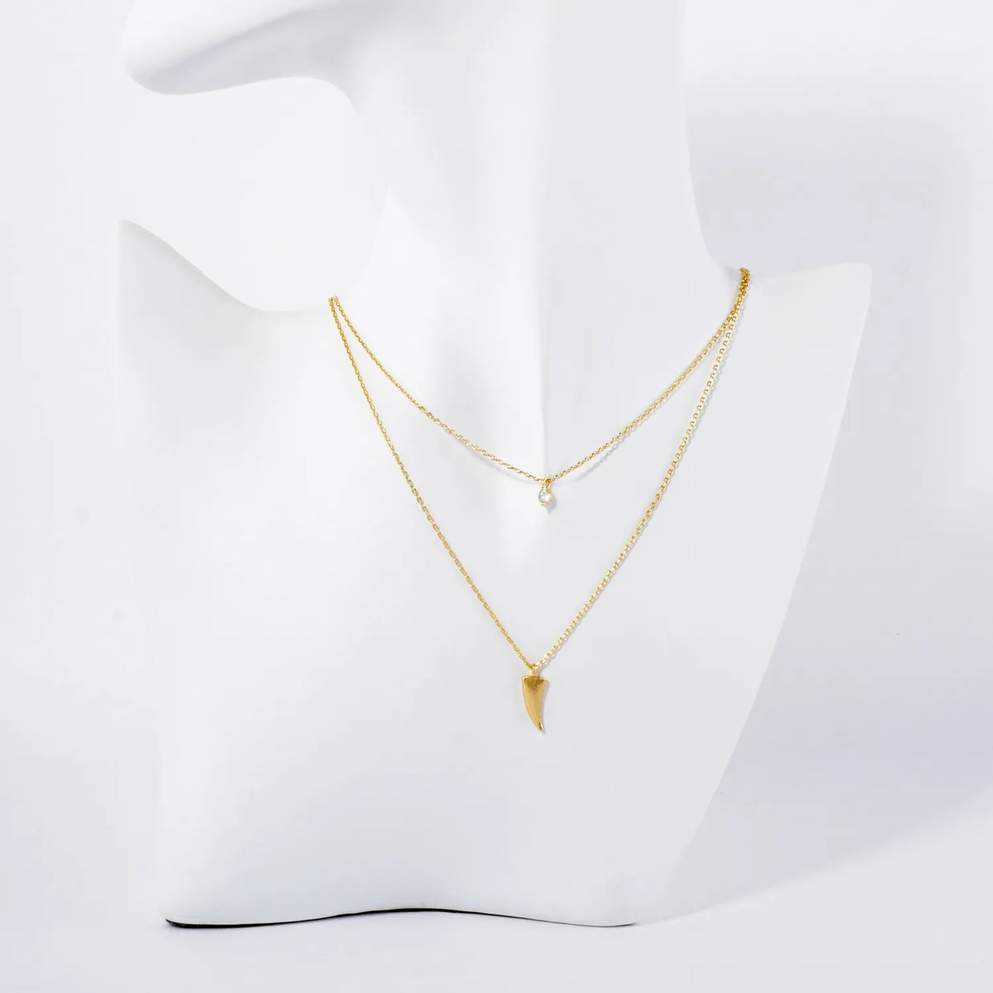 CZ Brass Ivory Pendant 18K-Gold-Dipped Layered Necklace