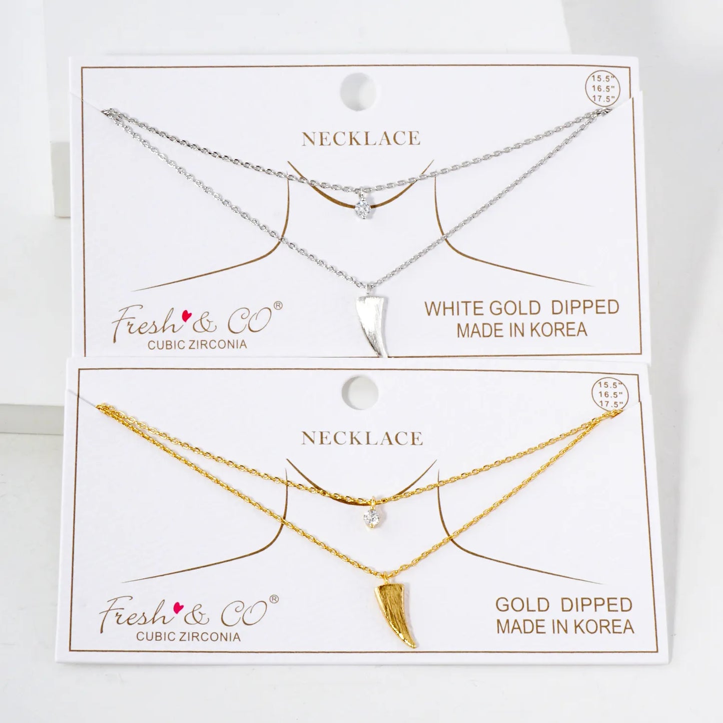 CZ Brass Ivory Pendant 18K-Gold-Dipped Layered Necklace