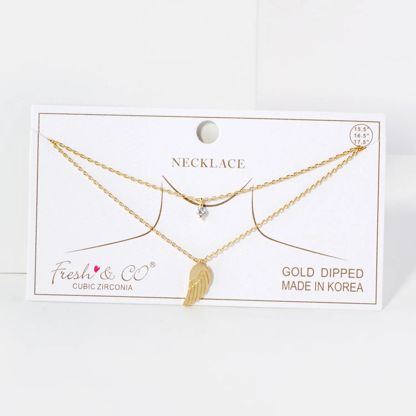 CZ Brushed-Texture Angel-Wing Pendant 18K-Gold-Dipped Layered Necklace
