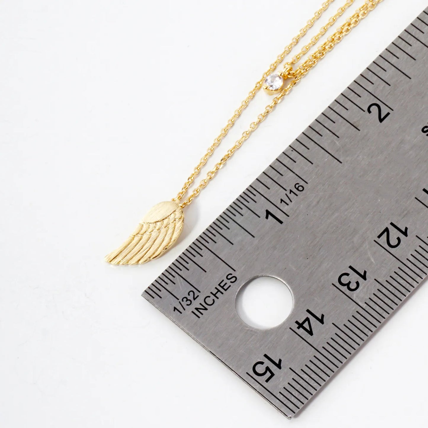CZ Brushed-Texture Angel-Wing Pendant 18K-Gold-Dipped Layered Necklace