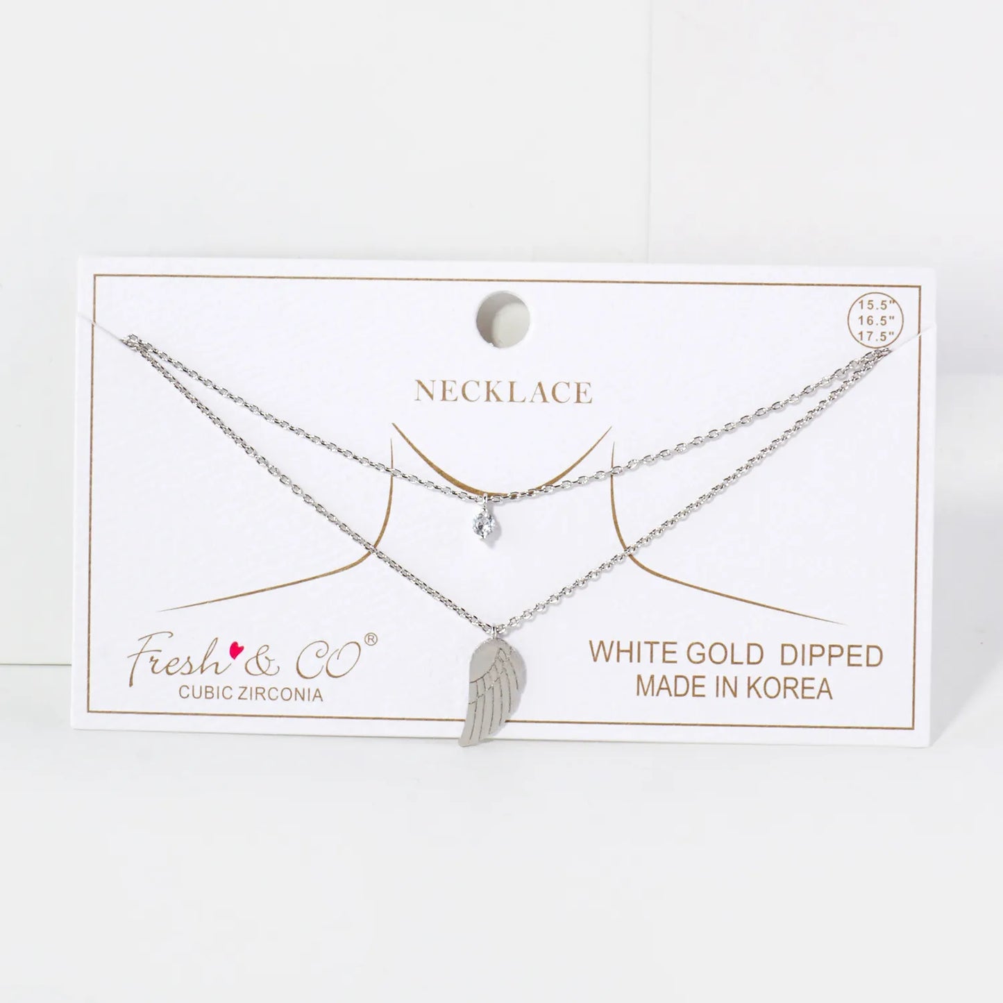 CZ Brushed-Texture Angel-Wing Pendant 18K-Gold-Dipped Layered Necklace