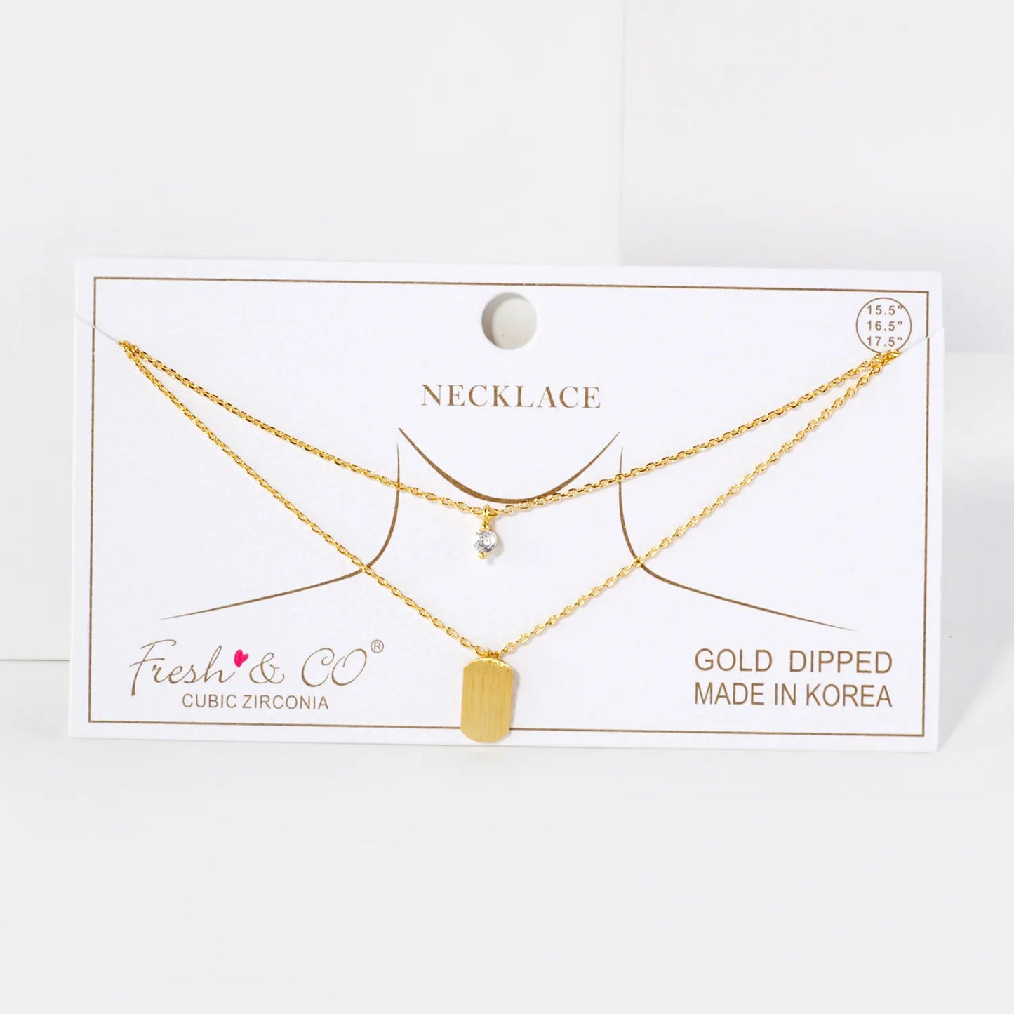 CZ Brushed-Texture Tiny Name-Tag Pendant 18K-Gold-Dipped Layered Necklace