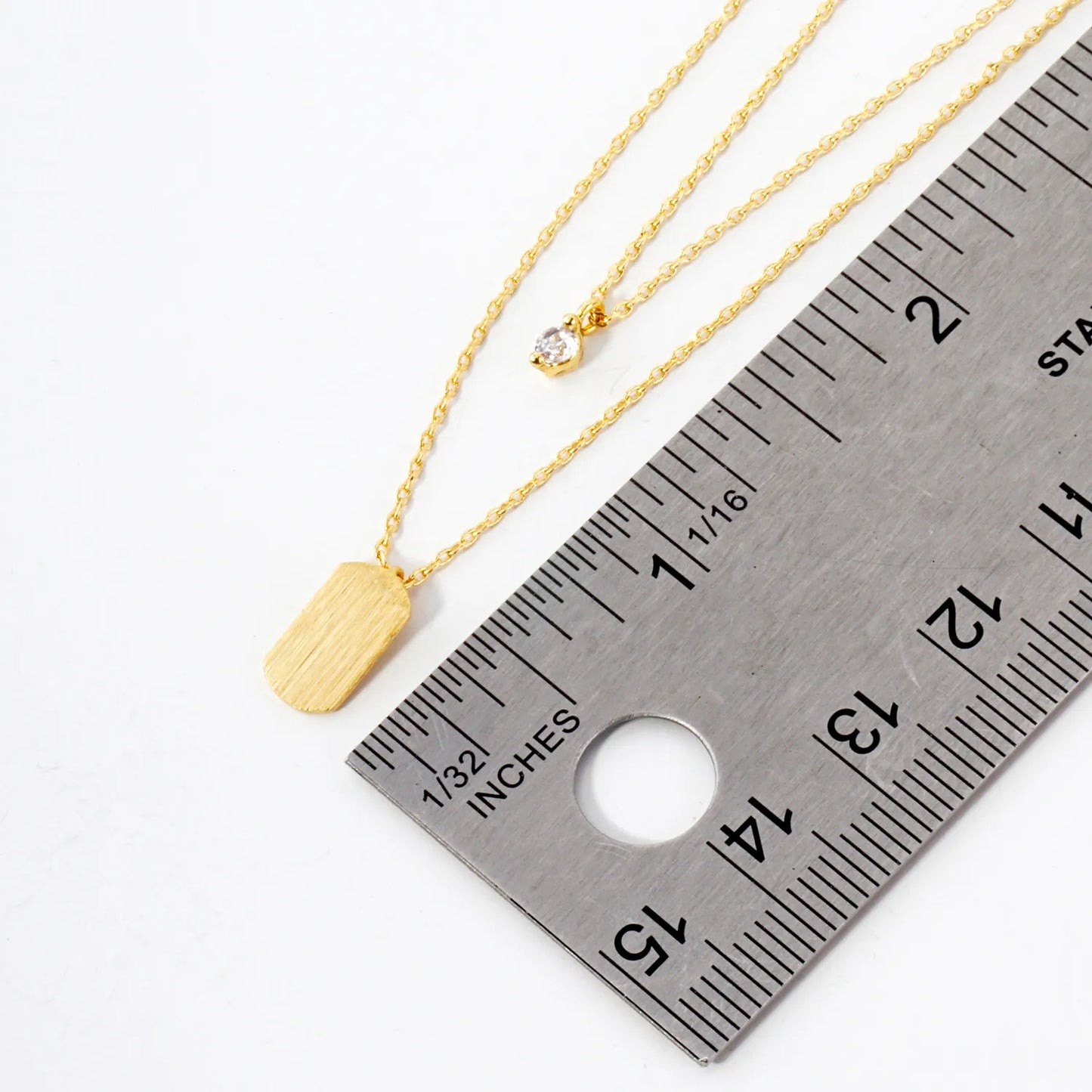 CZ Brushed-Texture Tiny Name-Tag Pendant 18K-Gold-Dipped Layered Necklace