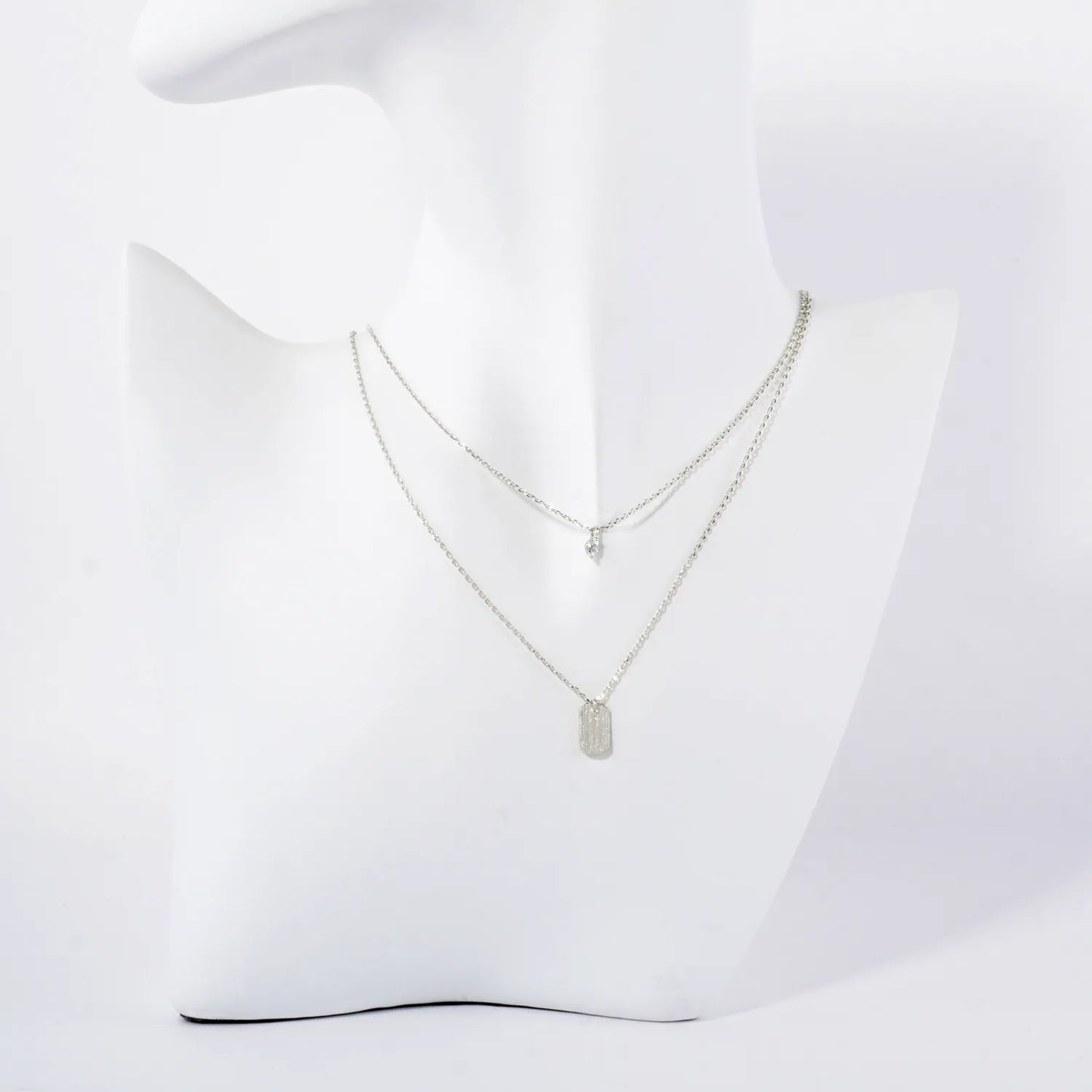 CZ Brushed-Texture Tiny Name-Tag Pendant 18K-Gold-Dipped Layered Necklace