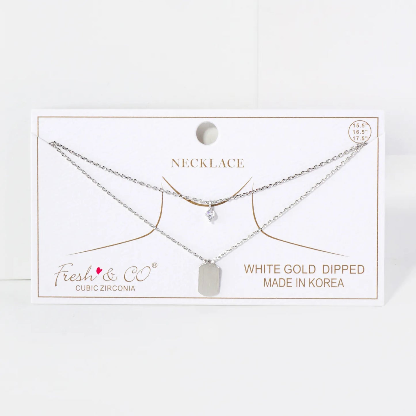 CZ Brushed-Texture Tiny Name-Tag Pendant 18K-Gold-Dipped Layered Necklace