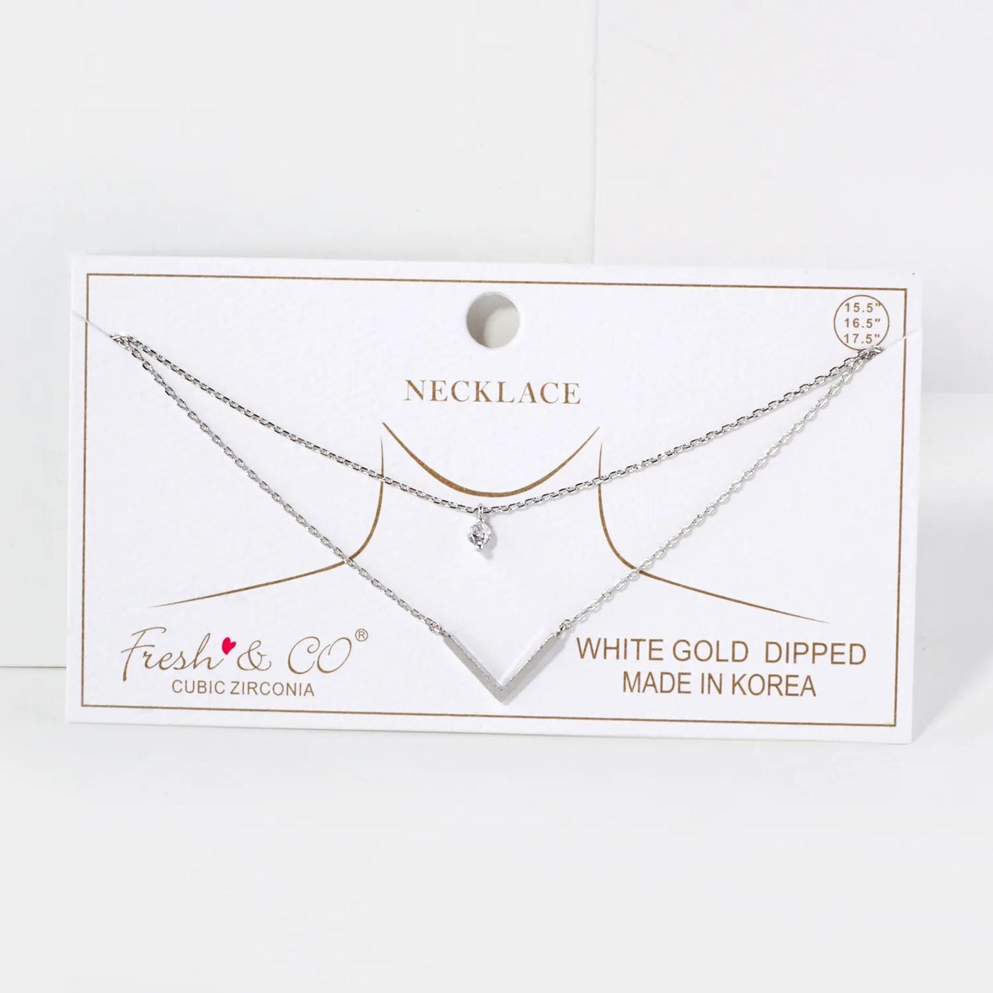 CZ Brushed-Texture V Pendant 18K-Gold-Dipped Layered Necklace
