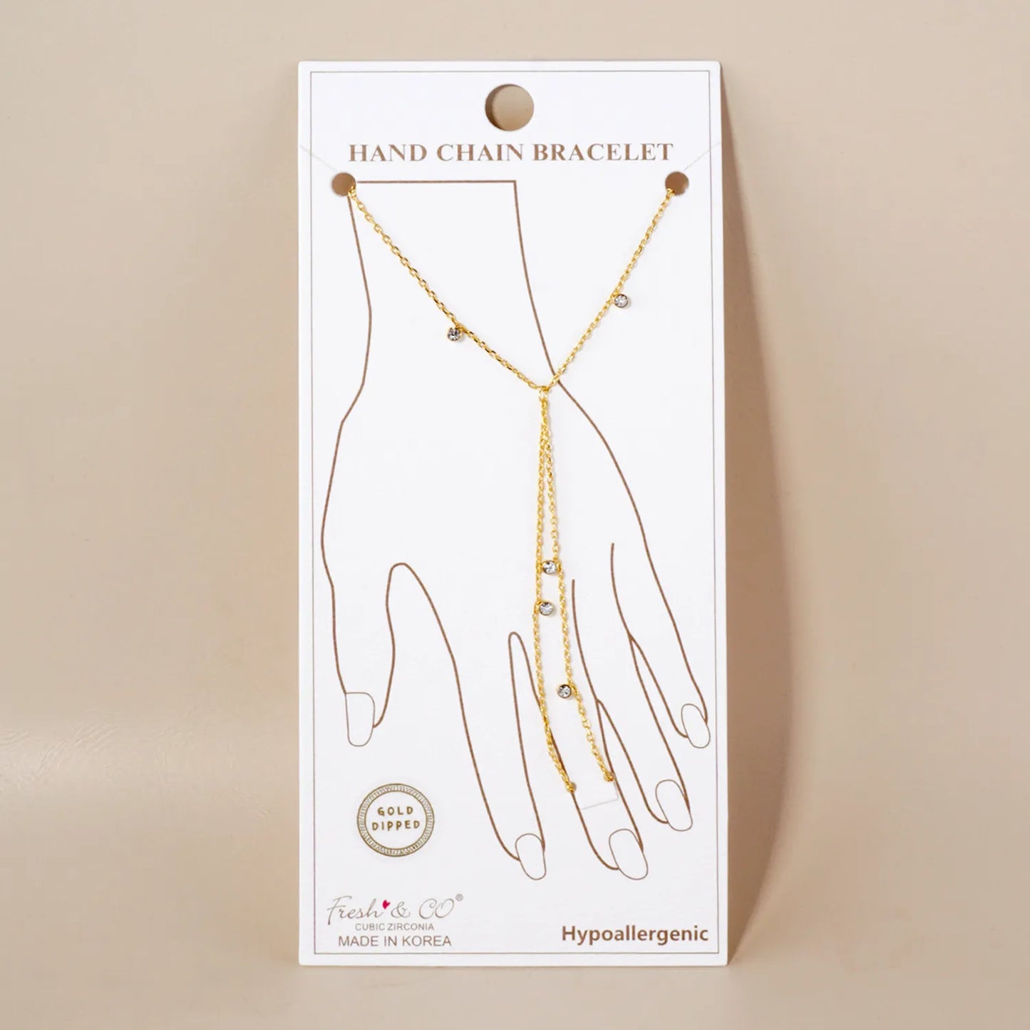 CZ Charms 18K-Gold-Dipped Delicate Brass Hand-Chain Bracelet