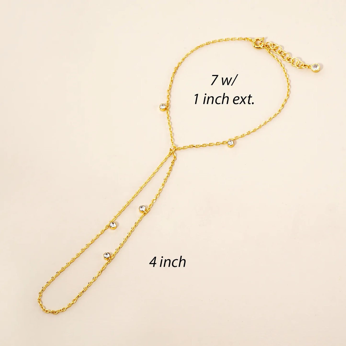 CZ Charms 18K-Gold-Dipped Delicate Brass Hand-Chain Bracelet