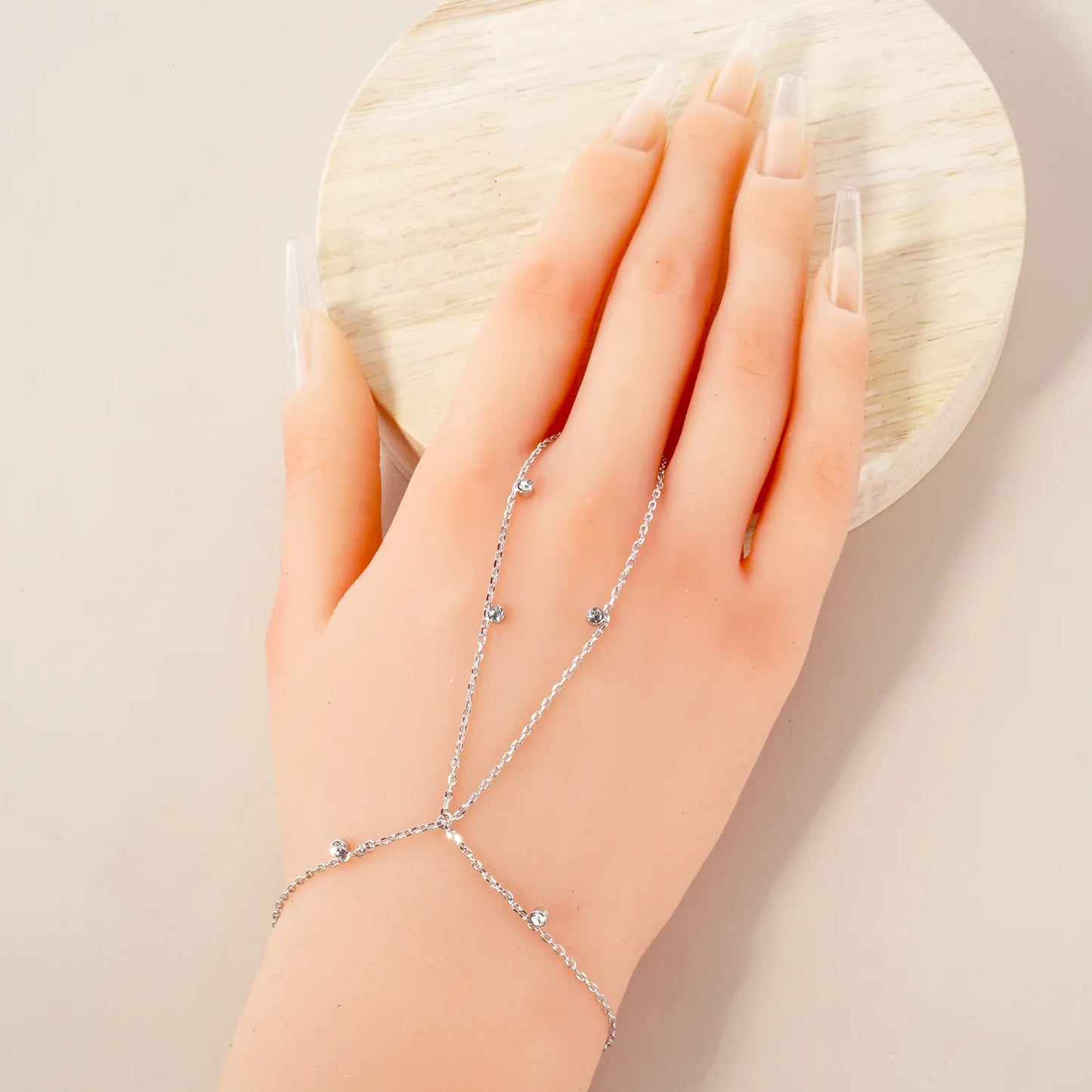 CZ Charms 18K-Gold-Dipped Delicate Brass Hand-Chain Bracelet