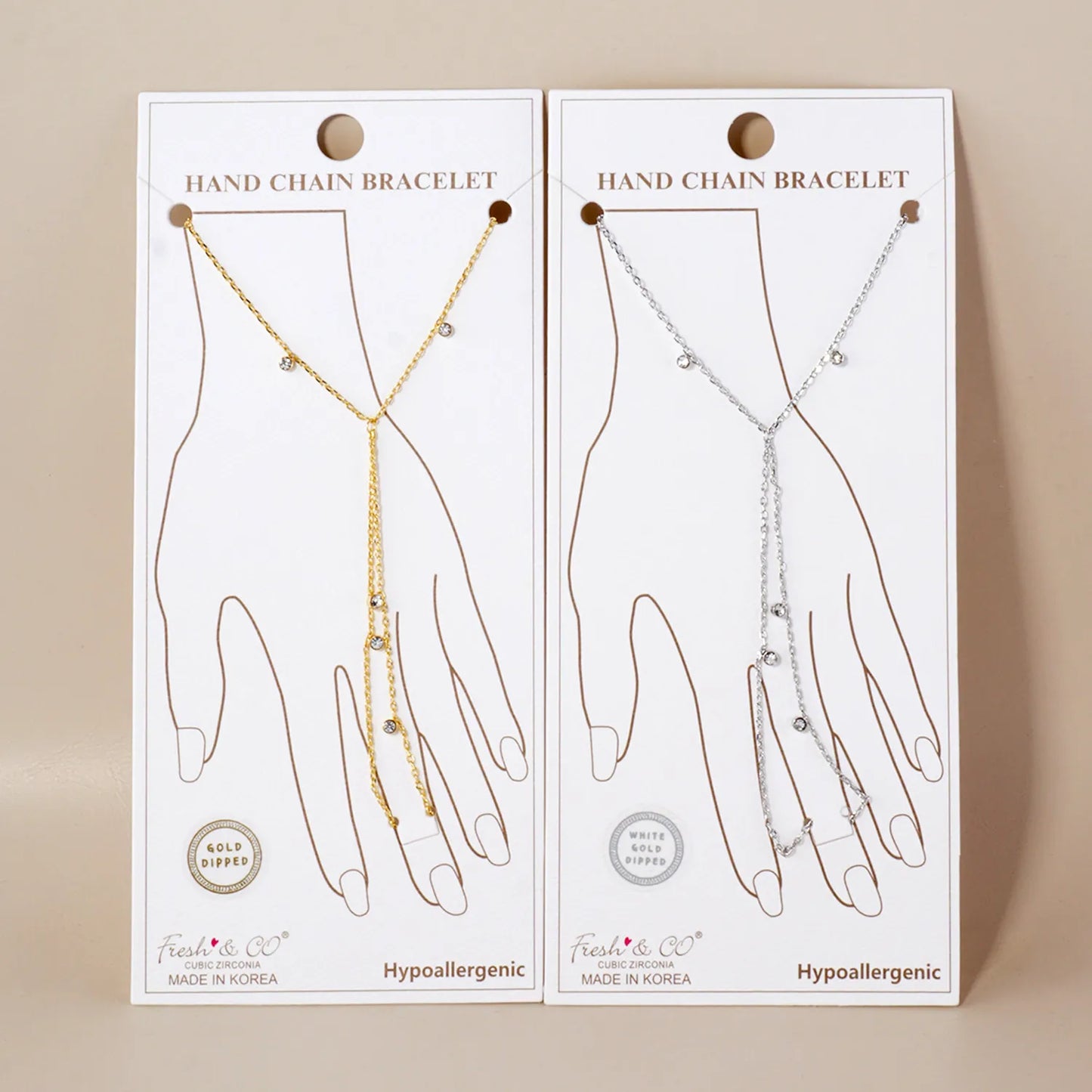 CZ Charms 18K-Gold-Dipped Delicate Brass Hand-Chain Bracelet