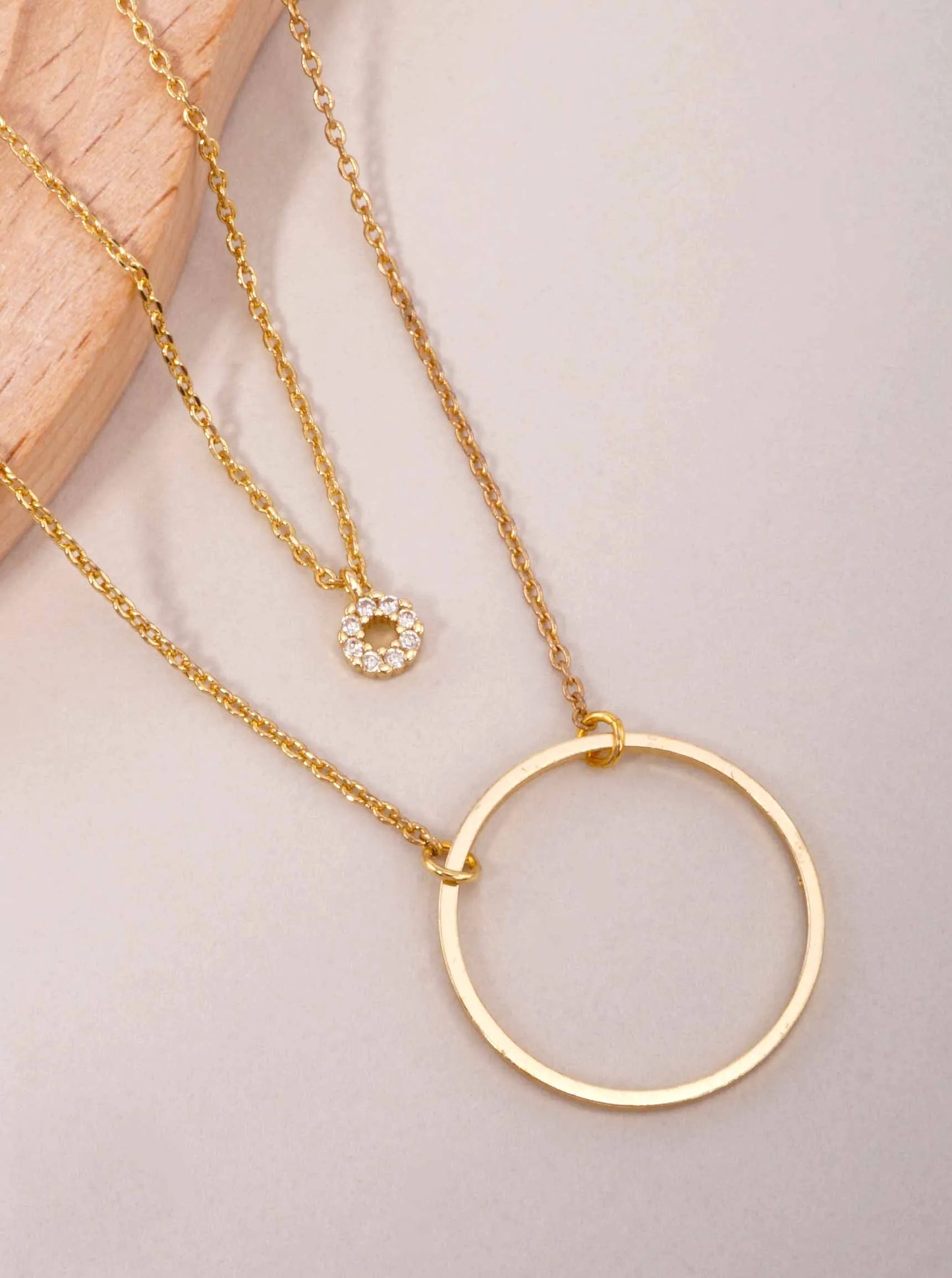 CZ Circle Pendant 18K-Gold-Dipped Layered Necklace