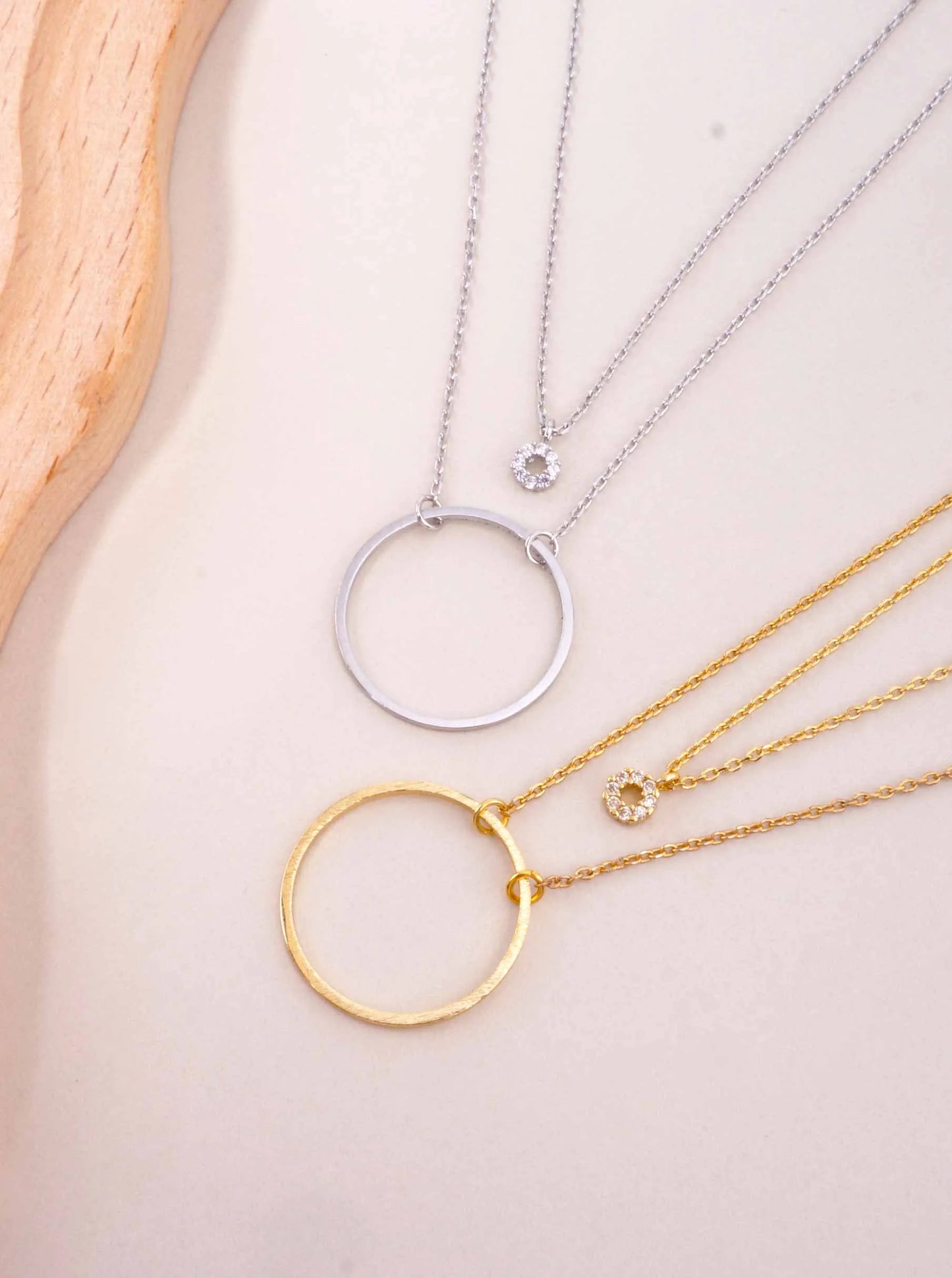CZ Circle Pendant 18K-Gold-Dipped Layered Necklace