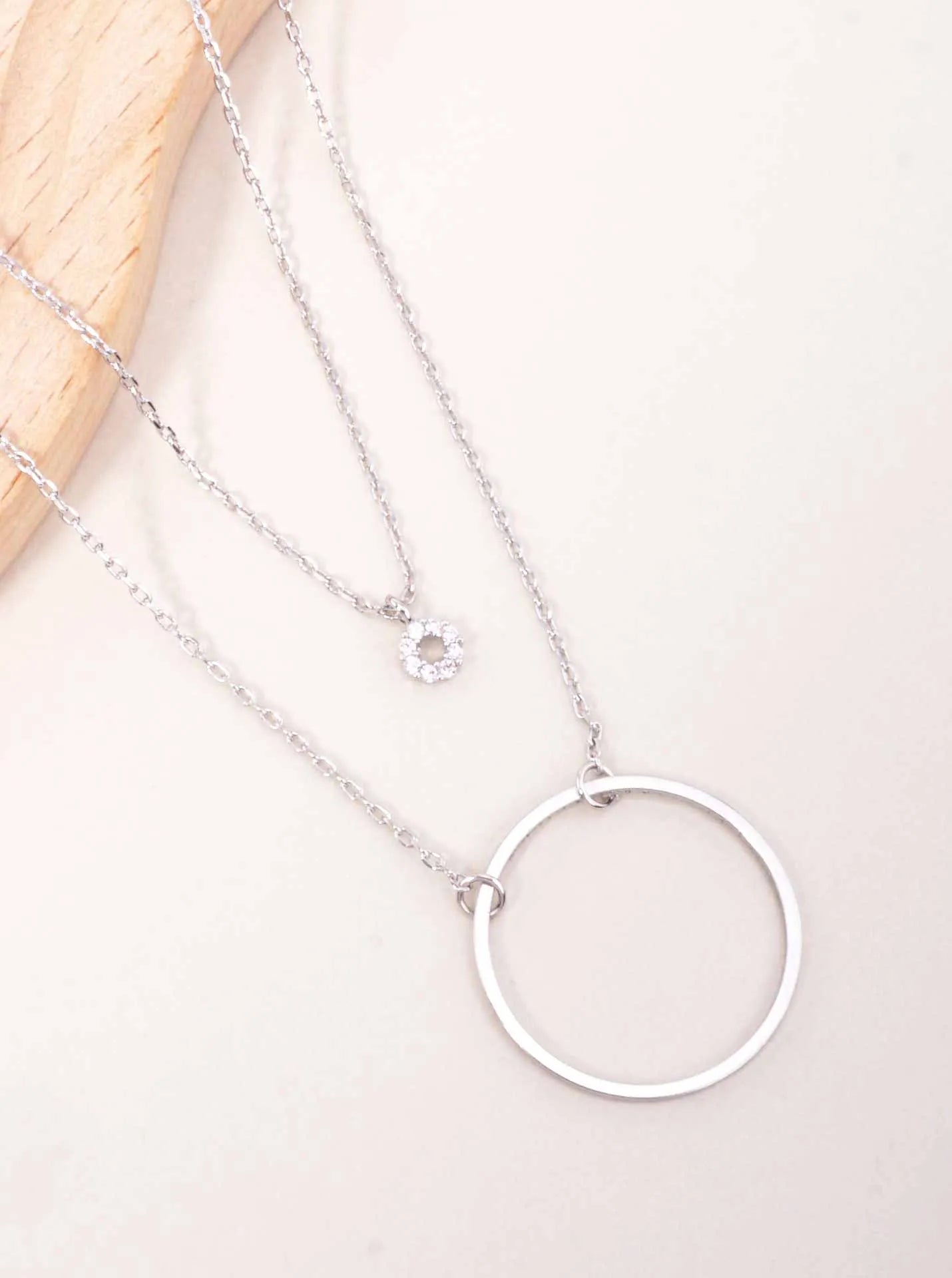 CZ Circle Pendant 18K-Gold-Dipped Layered Necklace