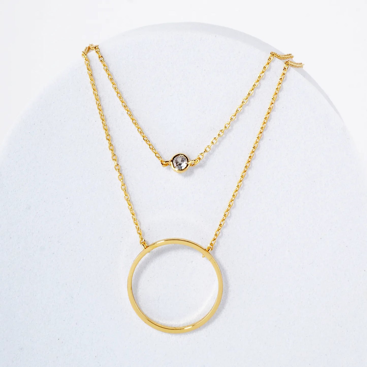 CZ Circle Pendant 18K-Gold-Dipped Layered Necklace
