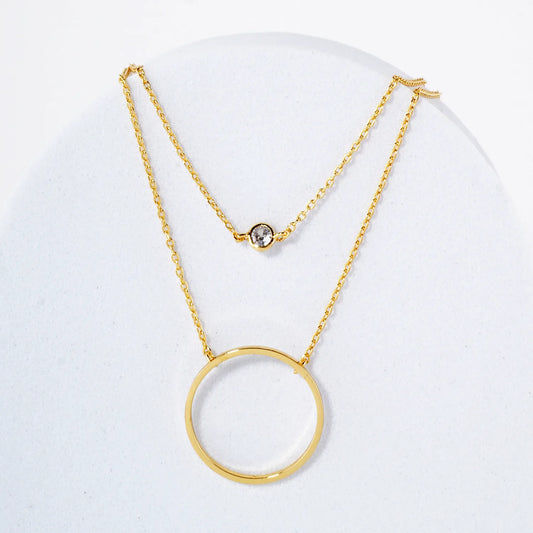 CZ Circle Pendant 18K-Gold-Dipped Layered Necklace