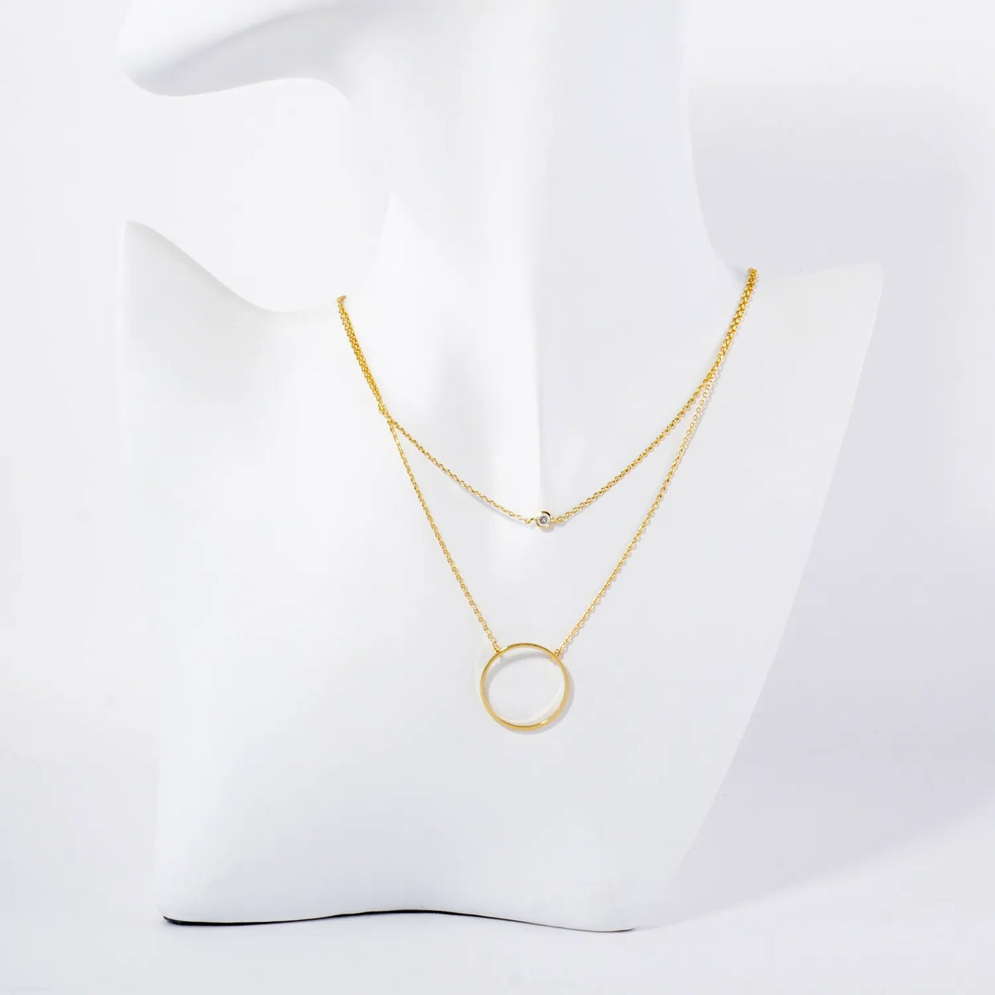 CZ Circle Pendant 18K-Gold-Dipped Layered Necklace
