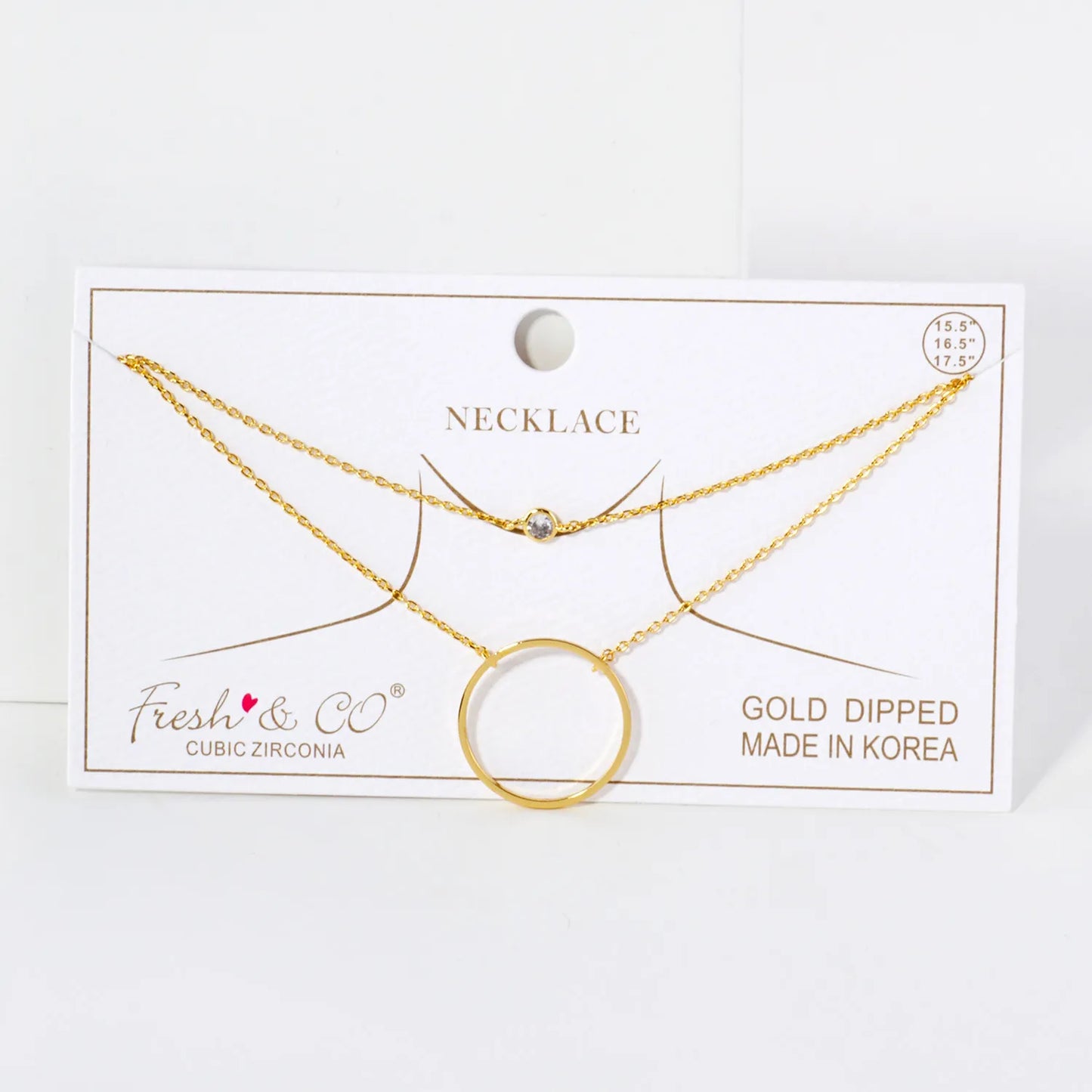 CZ Circle Pendant 18K-Gold-Dipped Layered Necklace