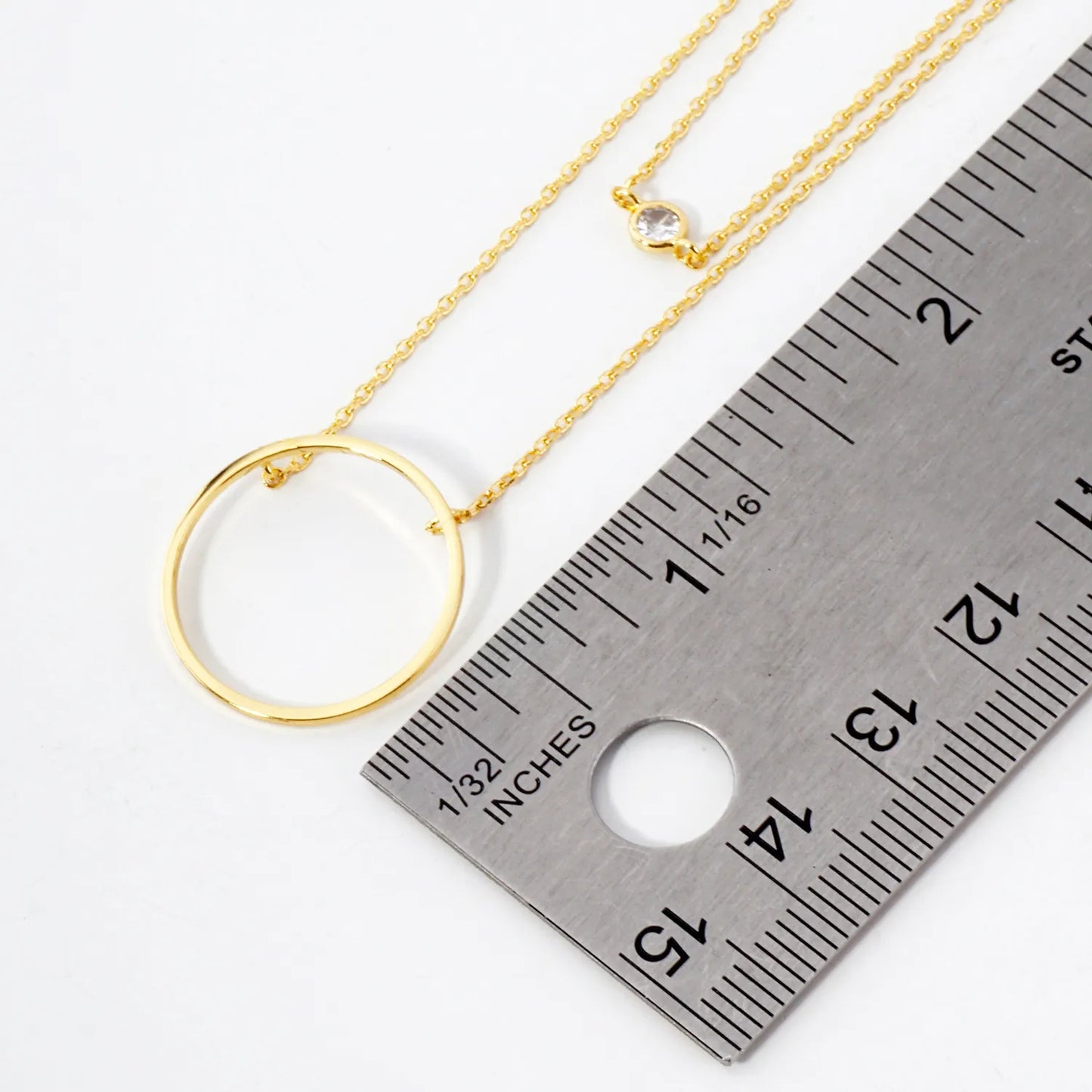 CZ Circle Pendant 18K-Gold-Dipped Layered Necklace