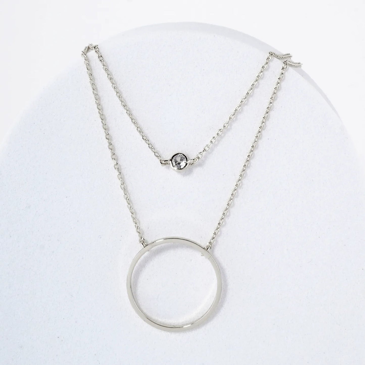 CZ Circle Pendant 18K-Gold-Dipped Layered Necklace