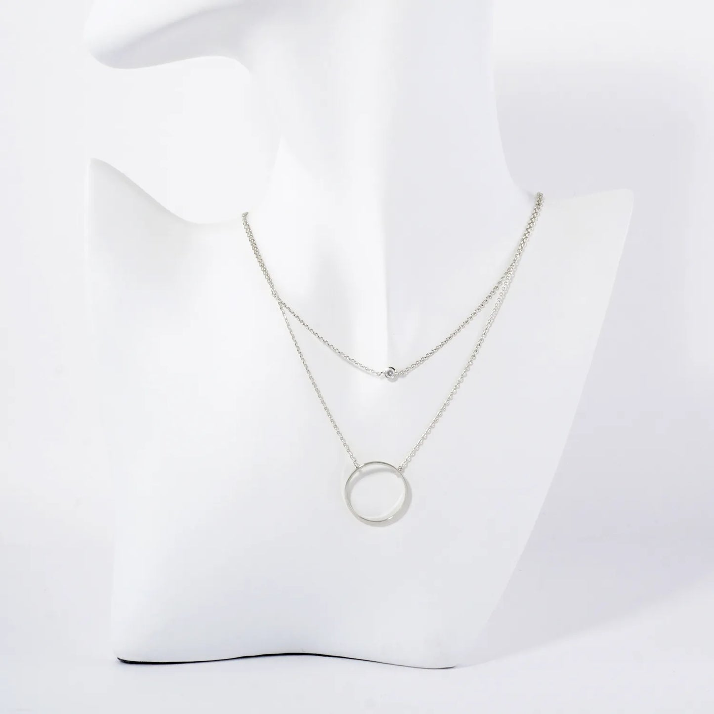 CZ Circle Pendant 18K-Gold-Dipped Layered Necklace