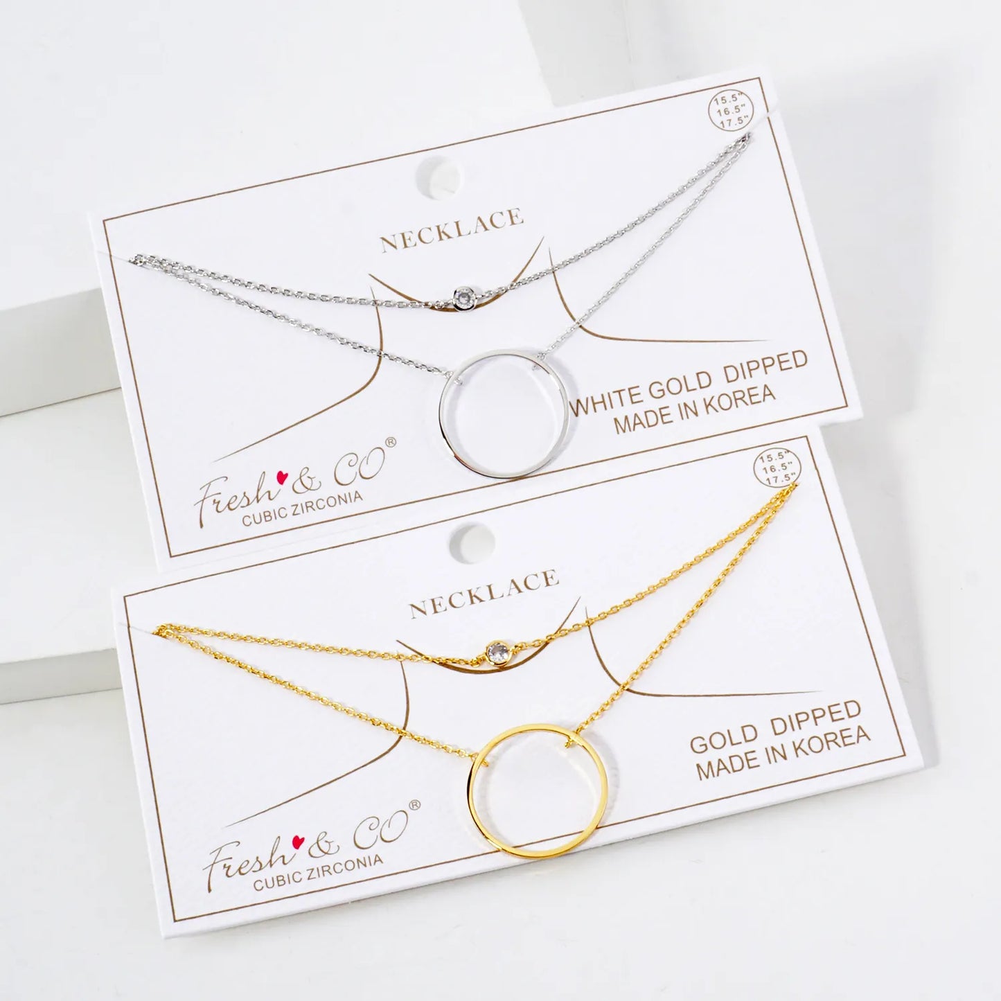 CZ Circle Pendant 18K-Gold-Dipped Layered Necklace