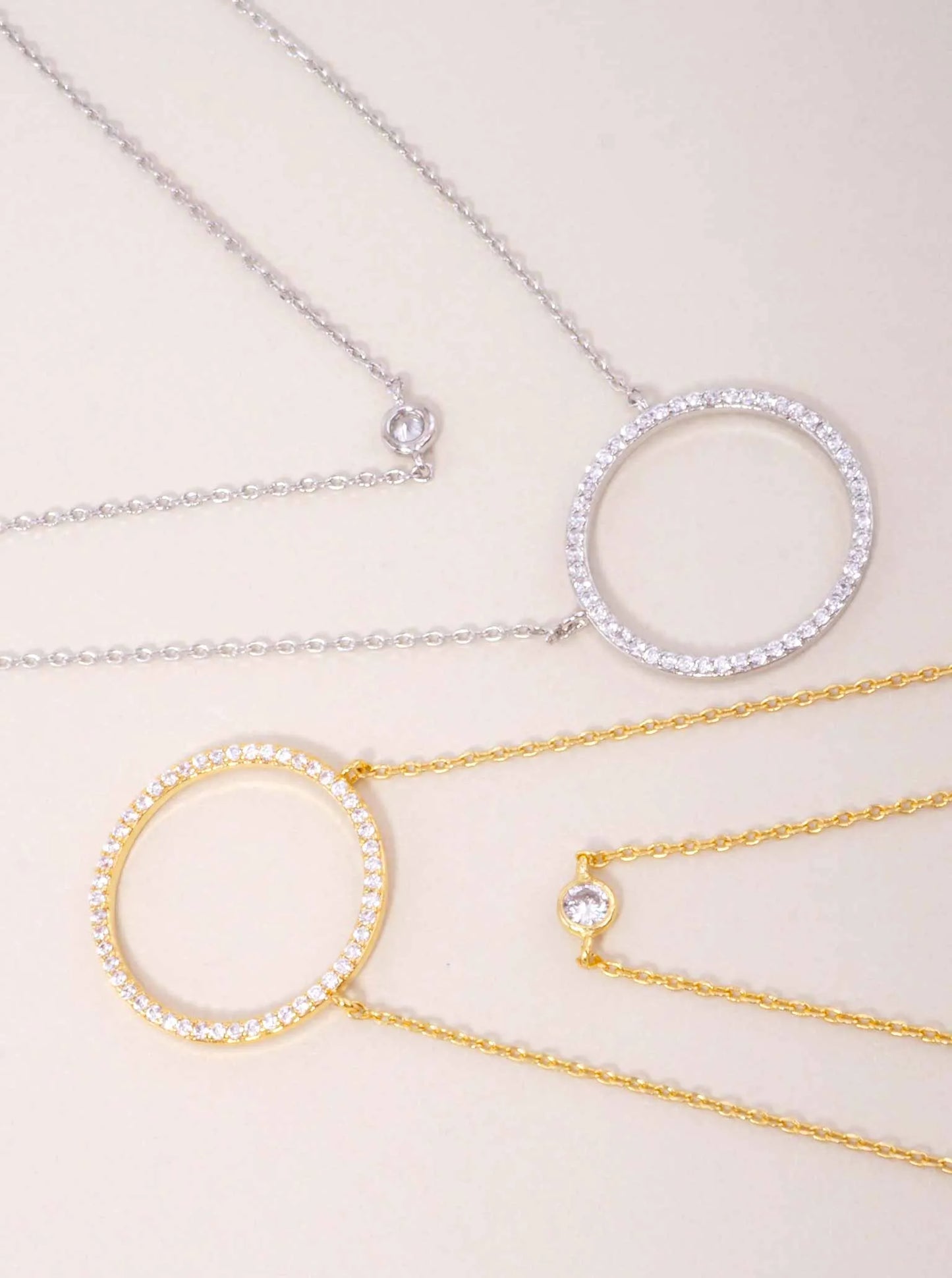 CZ Circle Pendant 18K-Gold-Dipped Layered Necklace