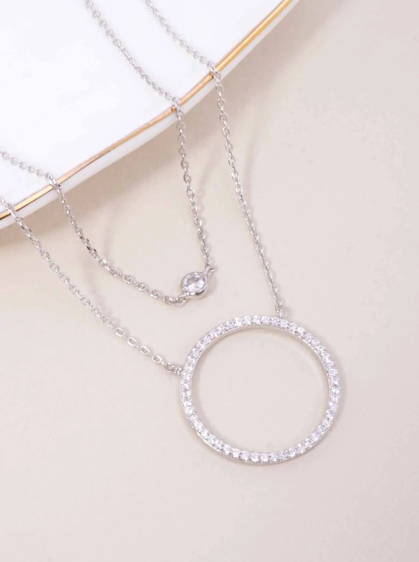 CZ Circle Pendant 18K-Gold-Dipped Layered Necklace