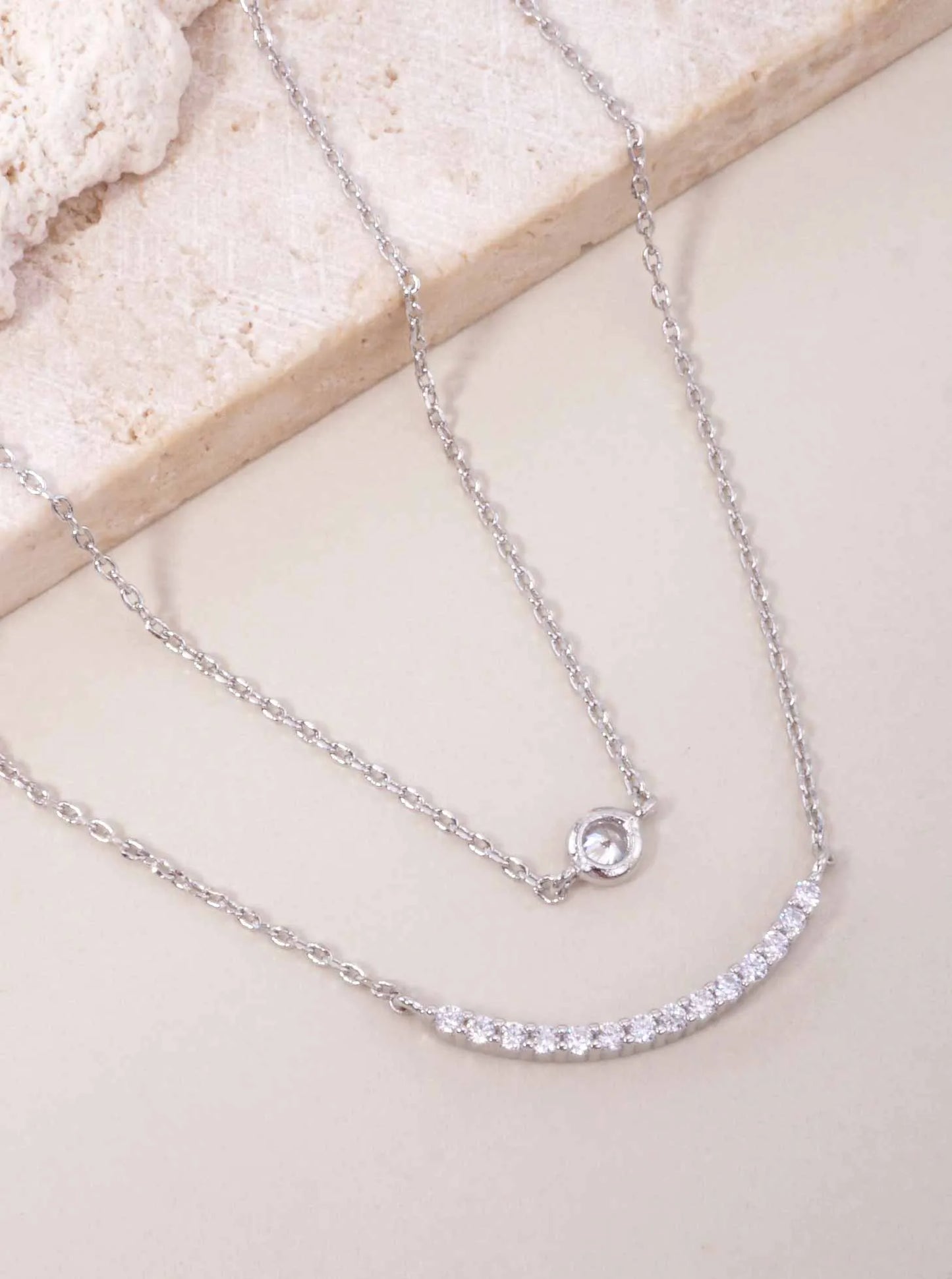 CZ Curved Bar 18K-Gold-Dipped Layered Necklace