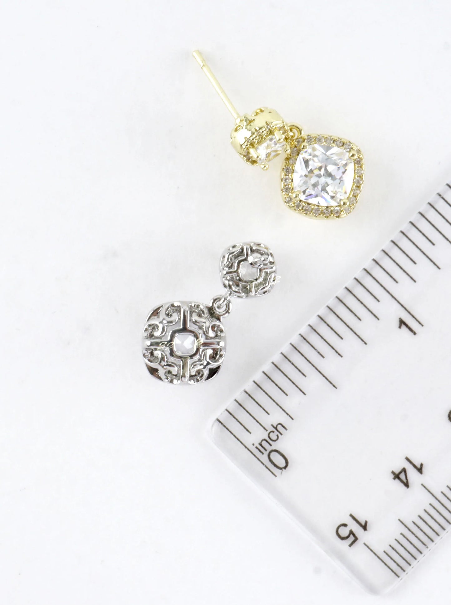CZ Cushion-Cut Pave Halo Double Drop Earrings