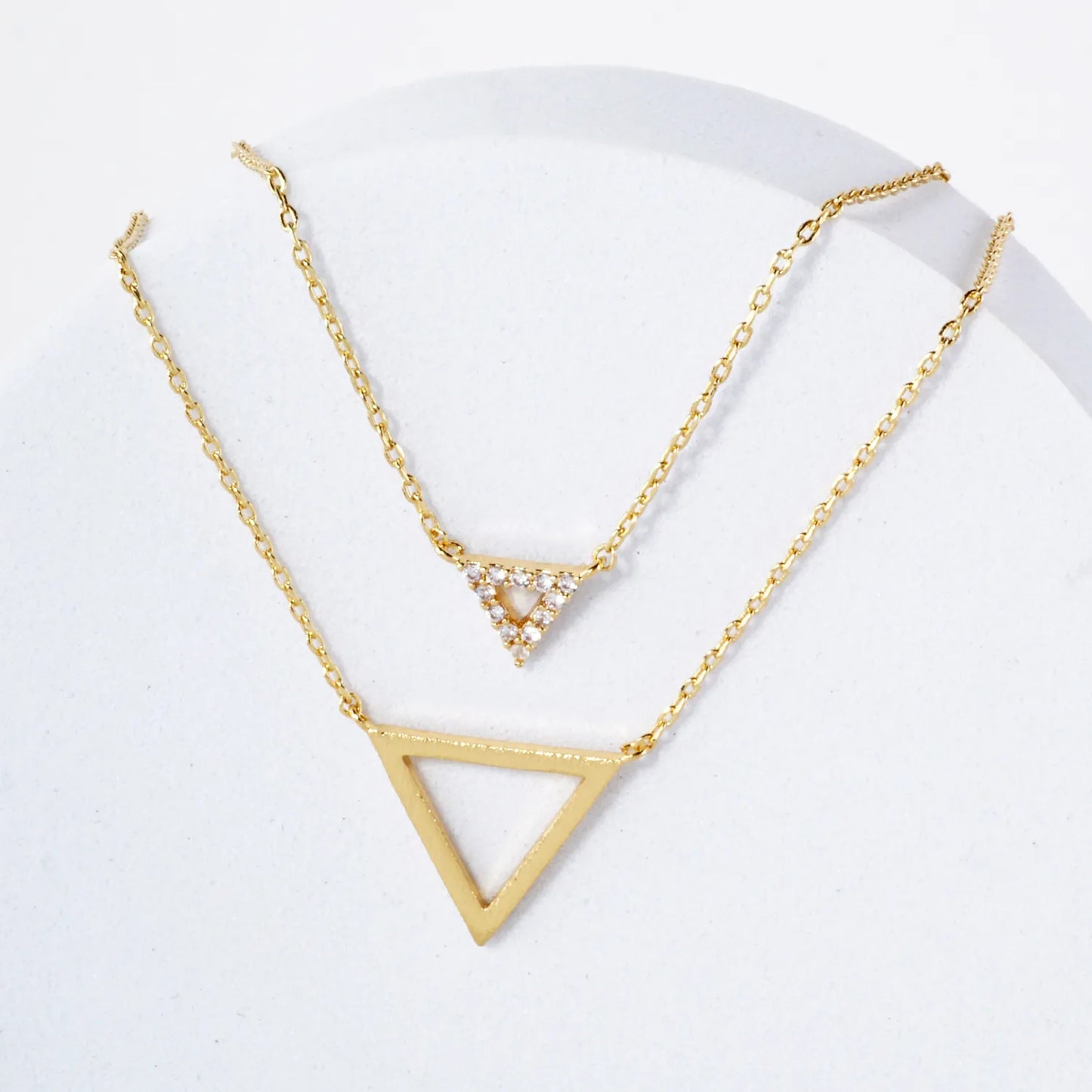 CZ Double Triangle Pendant 18K-Gold-Dipped Layered Necklace
