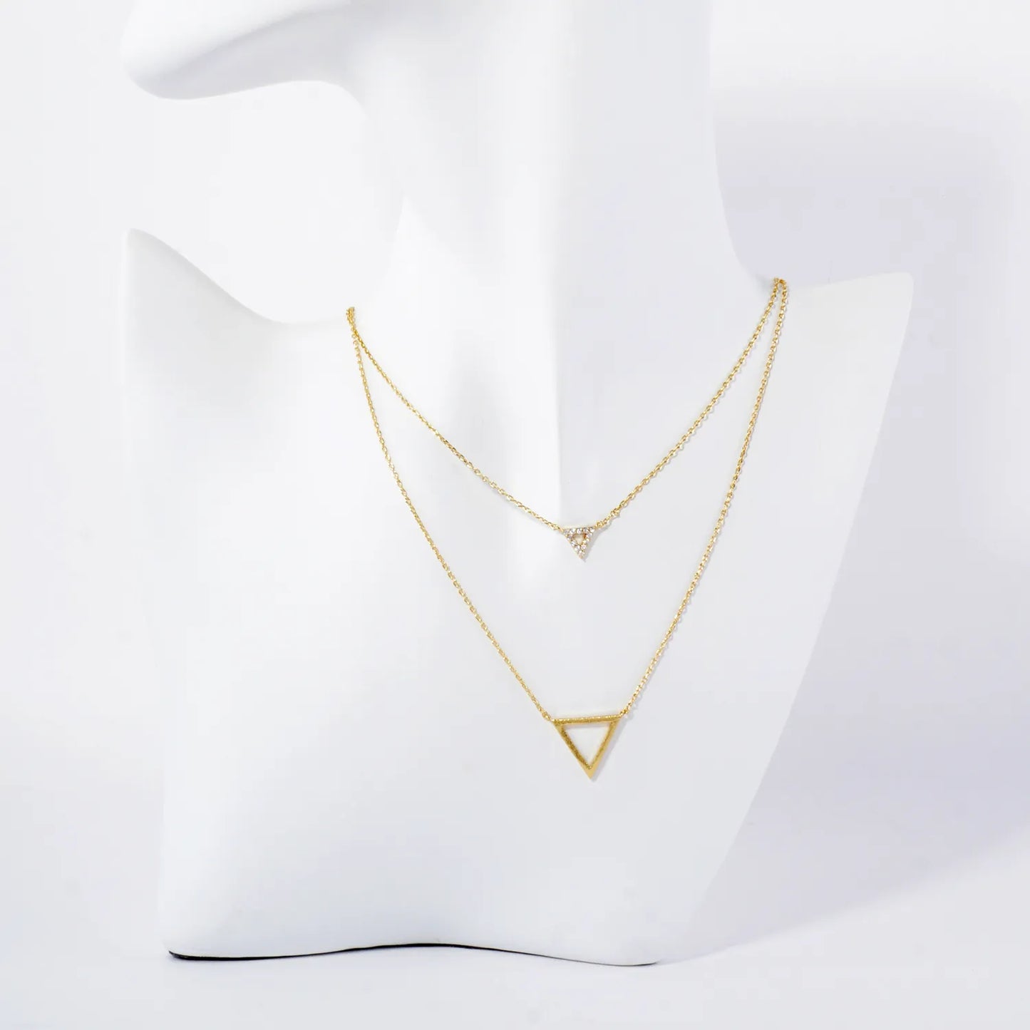 CZ Double Triangle Pendant 18K-Gold-Dipped Layered Necklace