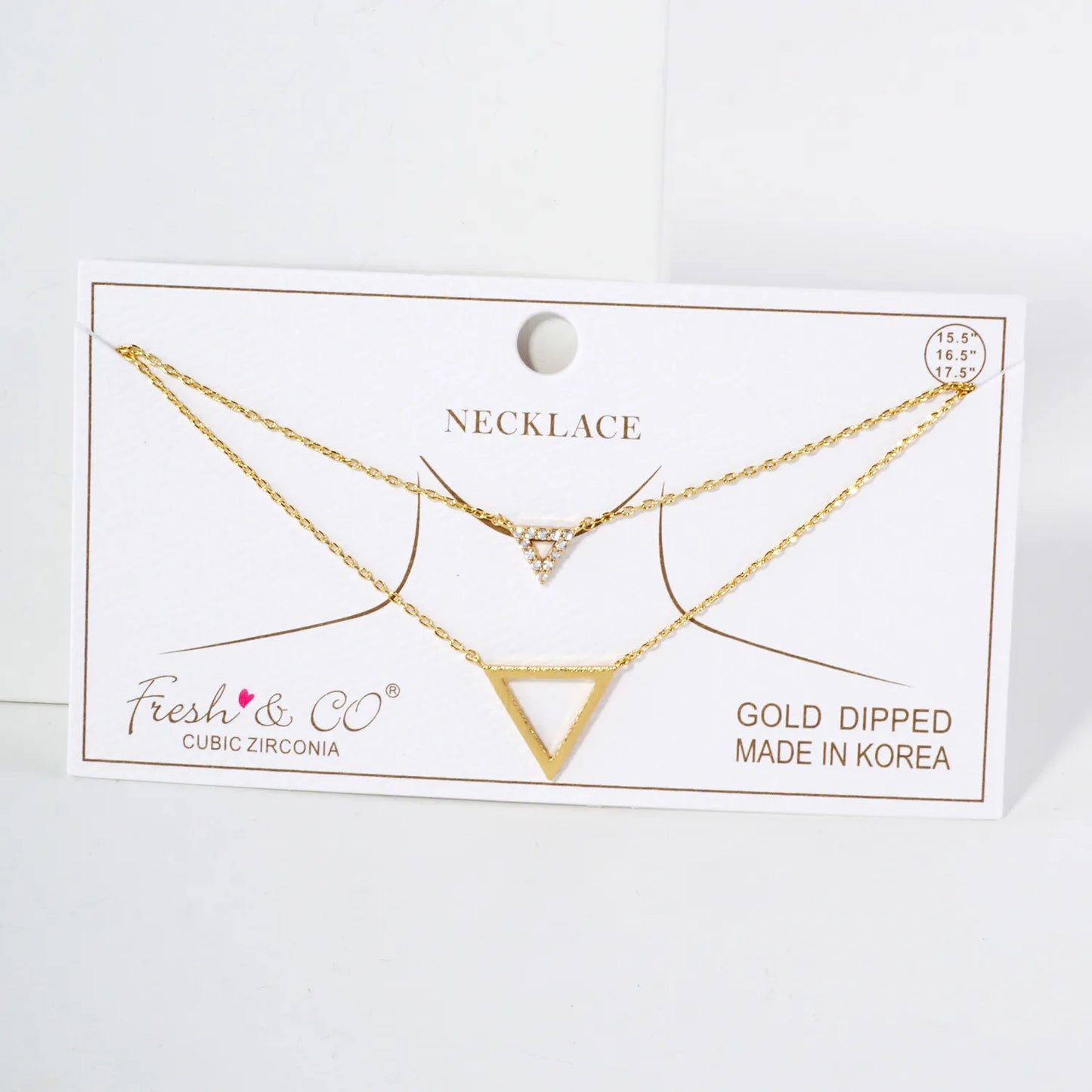 CZ Double Triangle Pendant 18K-Gold-Dipped Layered Necklace