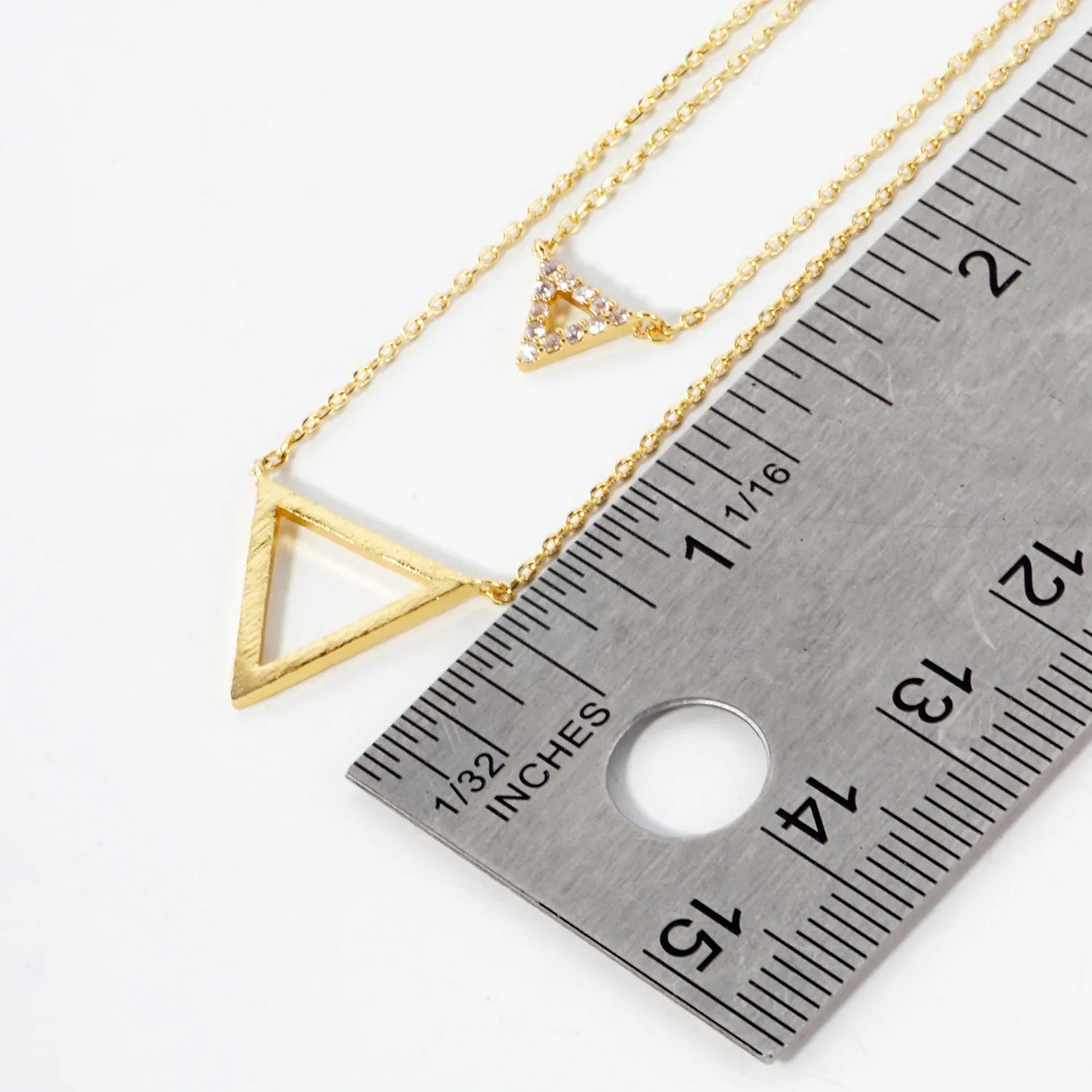 CZ Double Triangle Pendant 18K-Gold-Dipped Layered Necklace