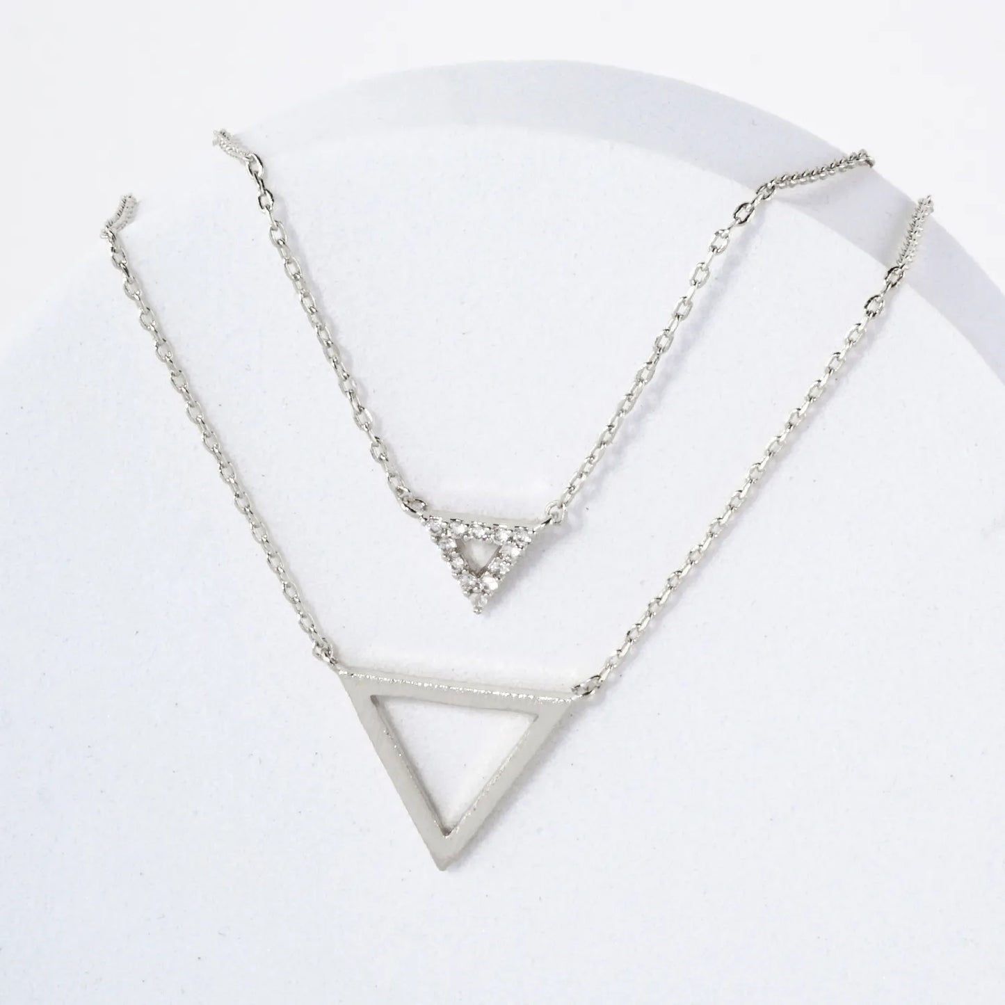 CZ Double Triangle Pendant 18K-Gold-Dipped Layered Necklace