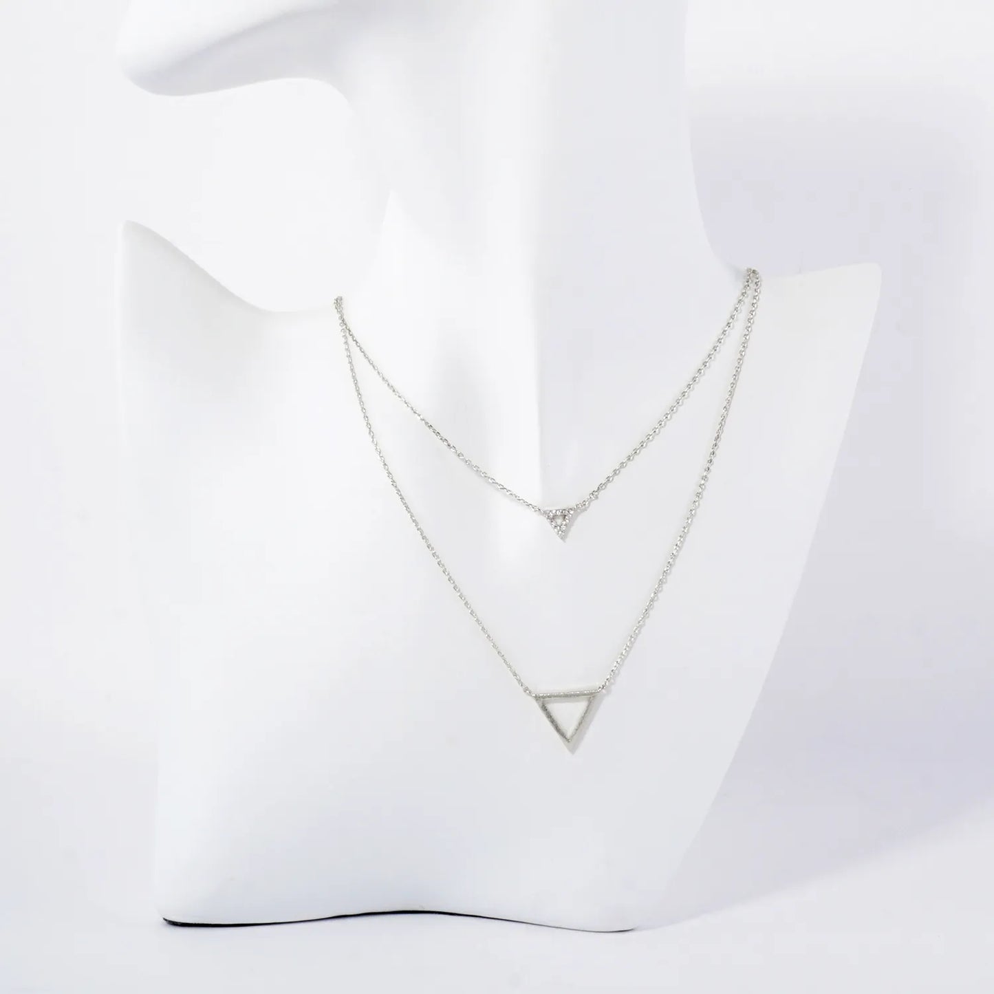 CZ Double Triangle Pendant 18K-Gold-Dipped Layered Necklace