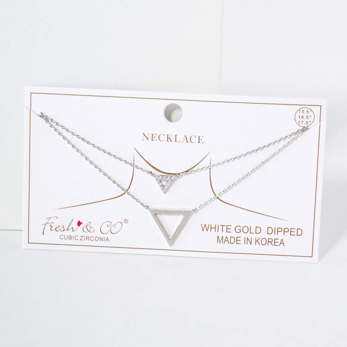 CZ Double Triangle Pendant 18K-Gold-Dipped Layered Necklace