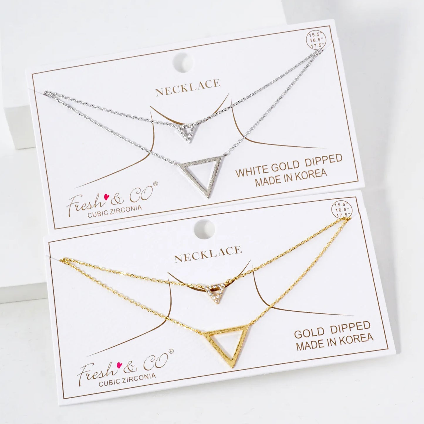 CZ Double Triangle Pendant 18K-Gold-Dipped Layered Necklace