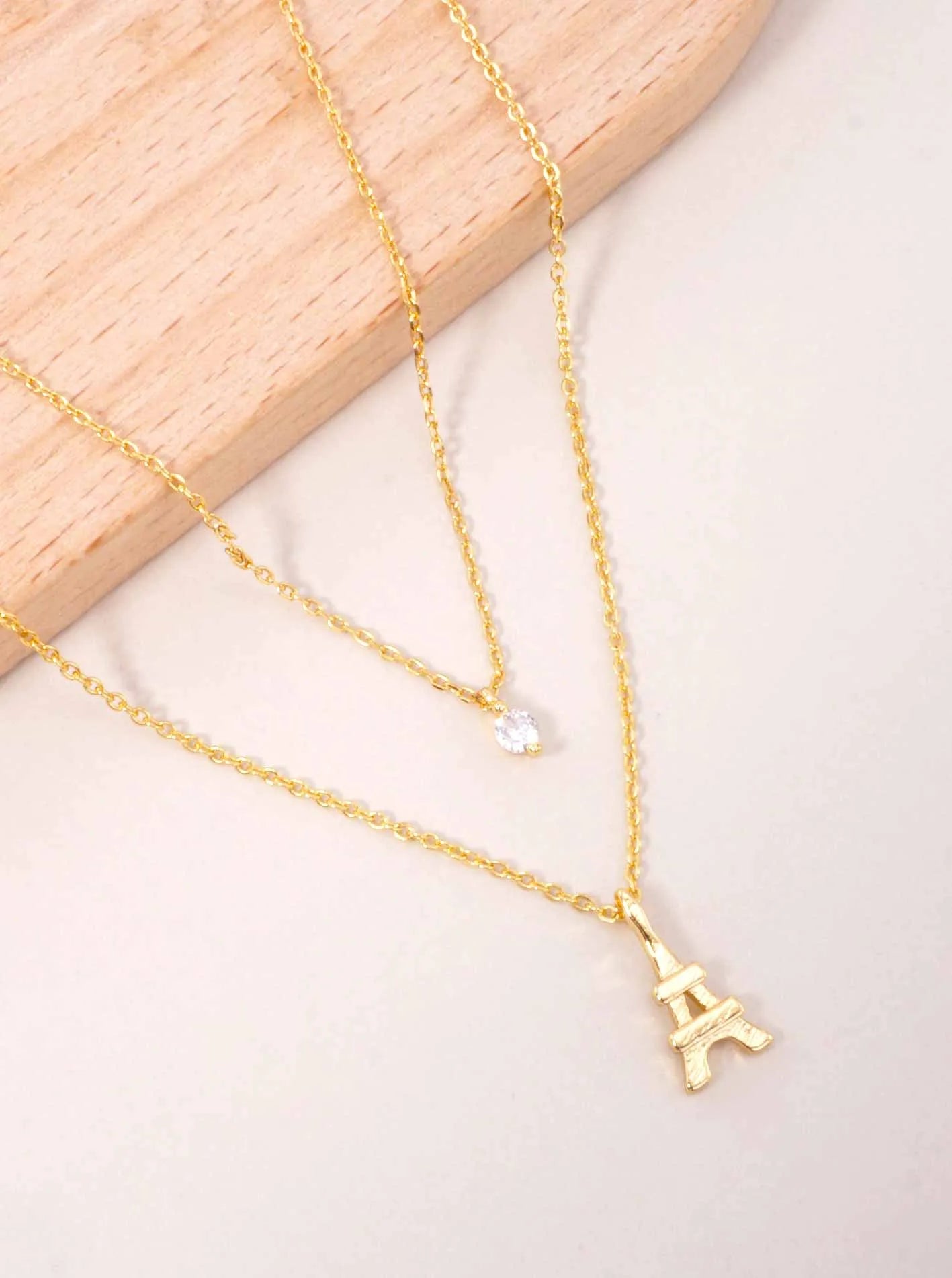 CZ Eiffel-Tower 18K-Gold-Dipped Layered Necklace