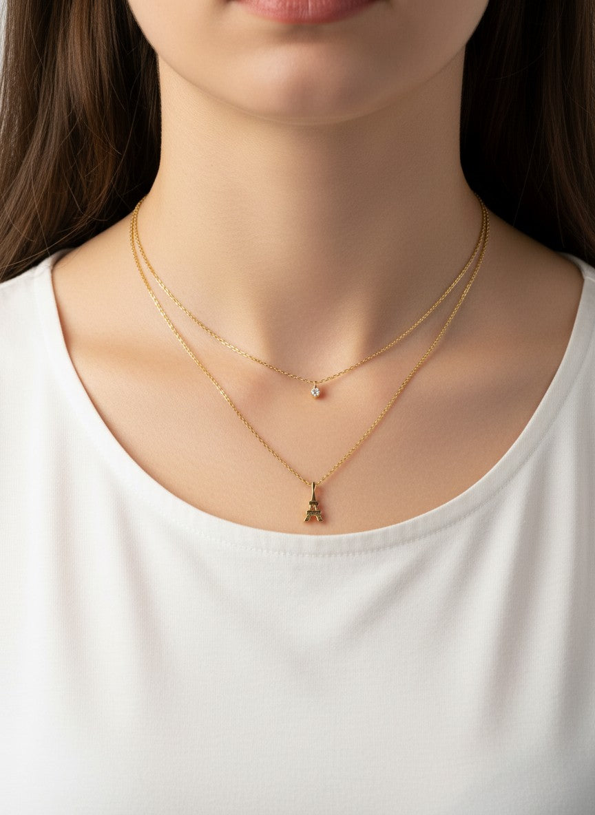 CZ Eiffel-Tower 18K-Gold-Dipped Layered Necklace