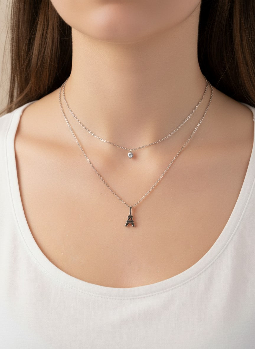 CZ Eiffel-Tower 18K-Gold-Dipped Layered Necklace