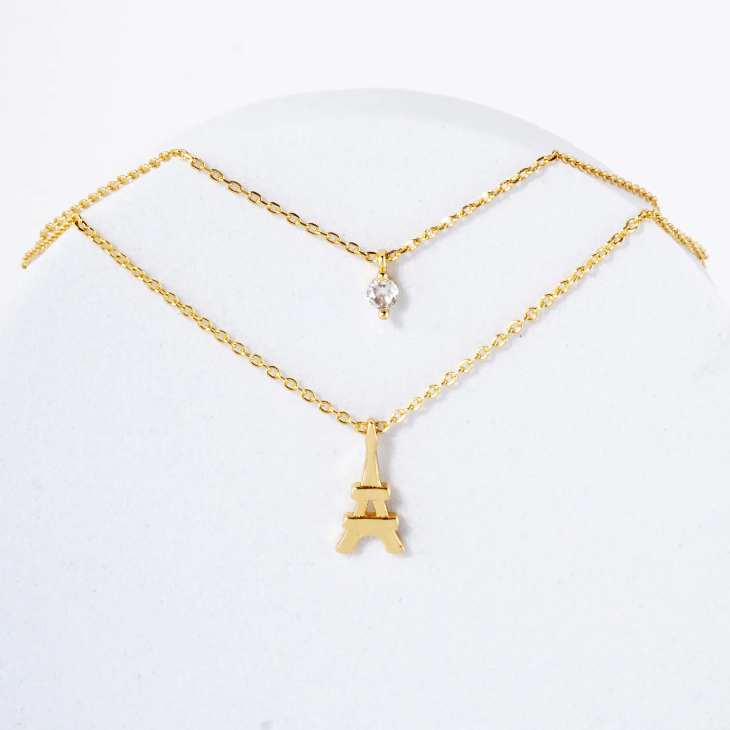 CZ Eiffel-Tower Pendant 18K-Gold-Dipped Layered Necklace