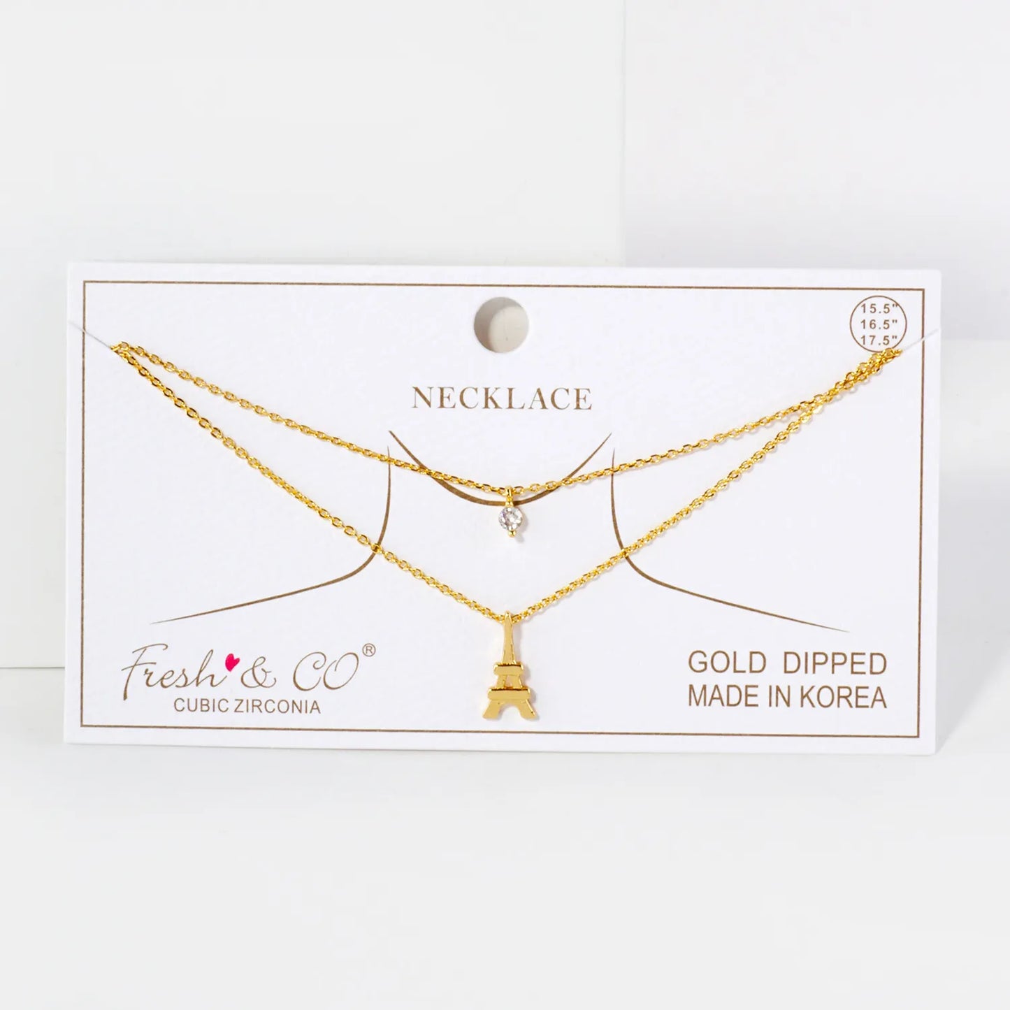 CZ Eiffel-Tower Pendant 18K-Gold-Dipped Layered Necklace